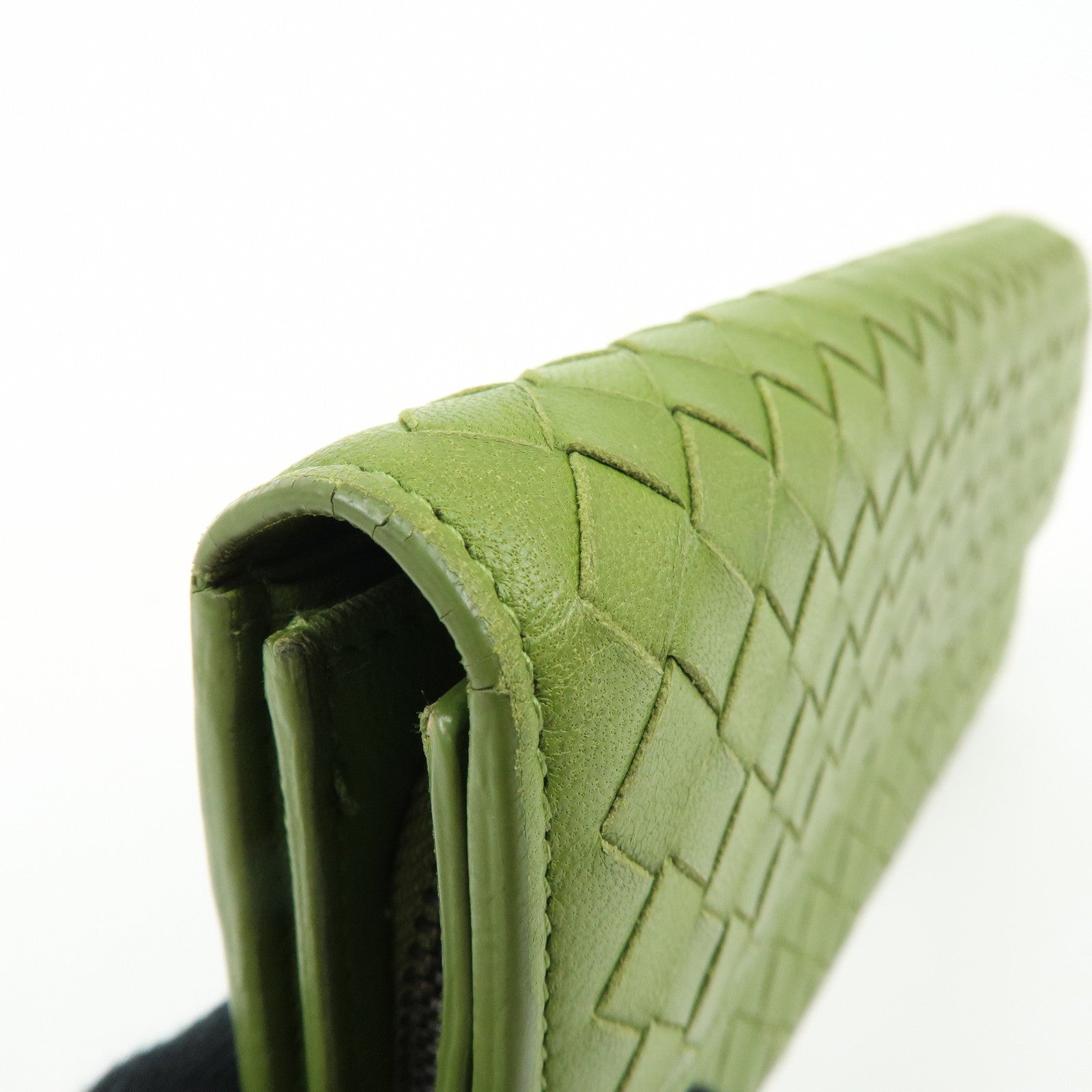 BOTTEGA VENETA Intrecciato Leather Flap Long Wallet Green