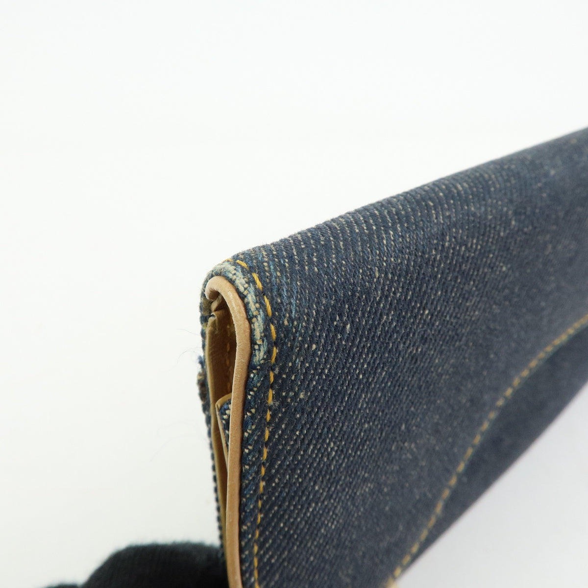 Christian Dior Saddle Denim Leather Bi-fold Long Wallet Blue