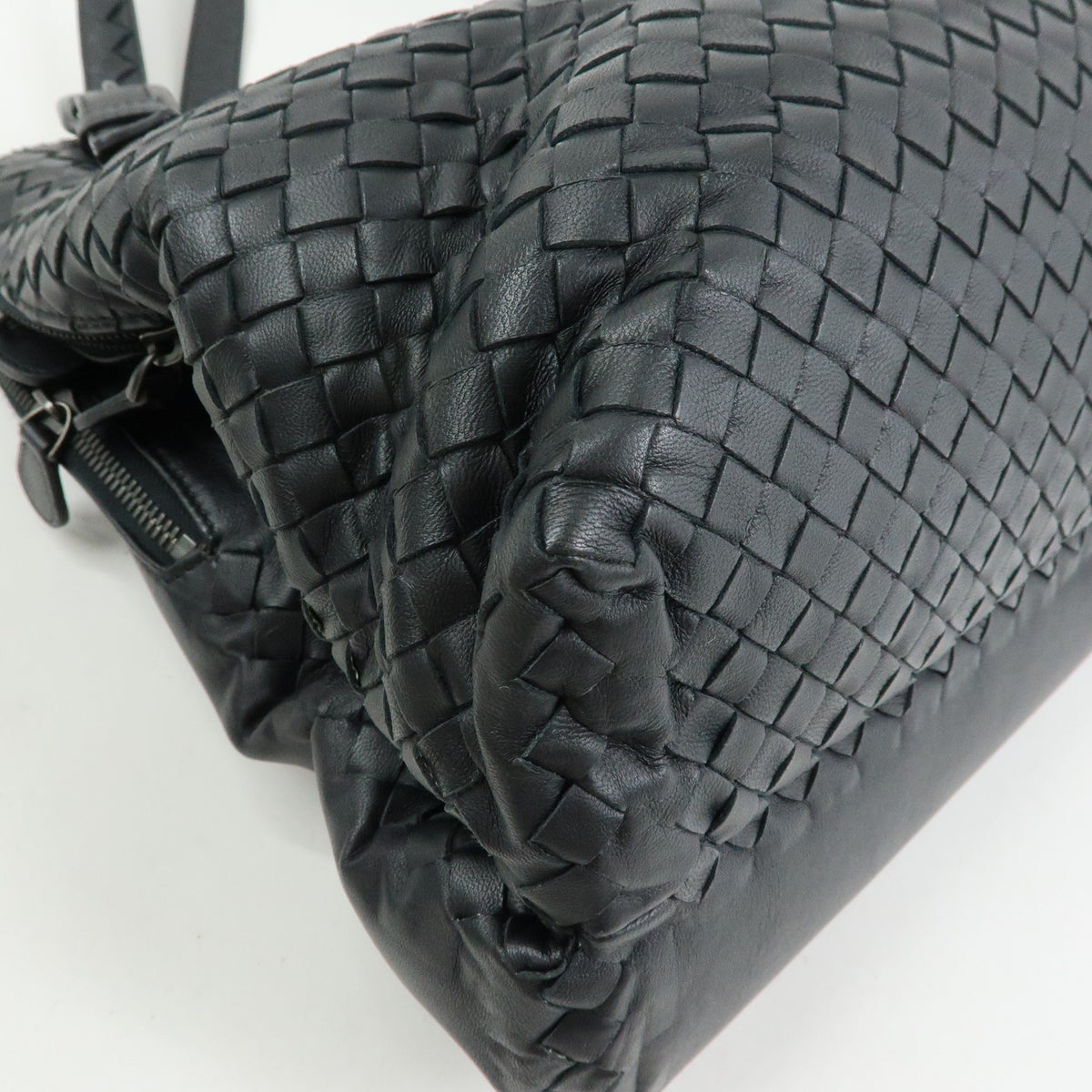 BOTTEGA VENETA Intrecciato Leather Boston Bag Shoulder Bag Black