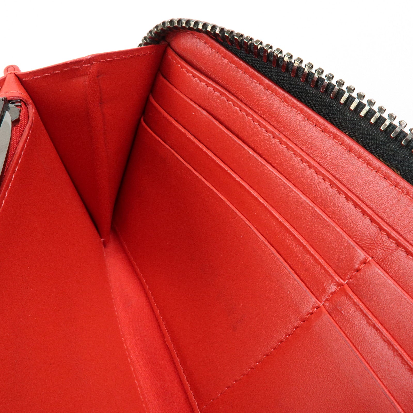 Christian Louboutin Studs Leather Round Zippy Long Wallet Black