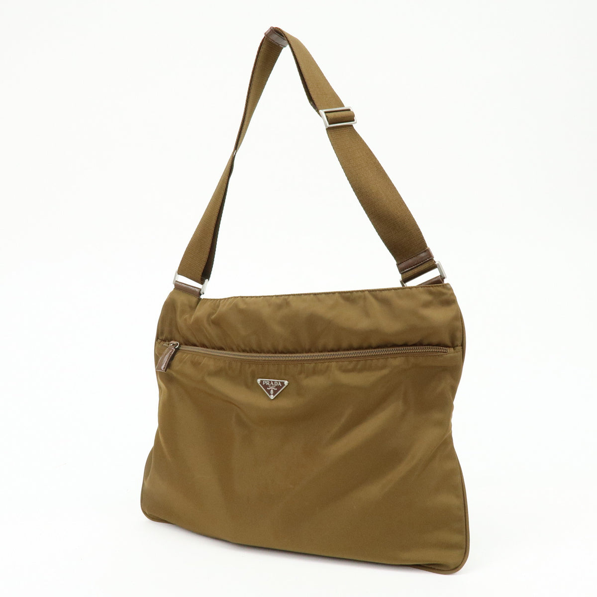 PRADA Triangle Logo Nylon Shoulder Bag Crossbody Bag Khaki
