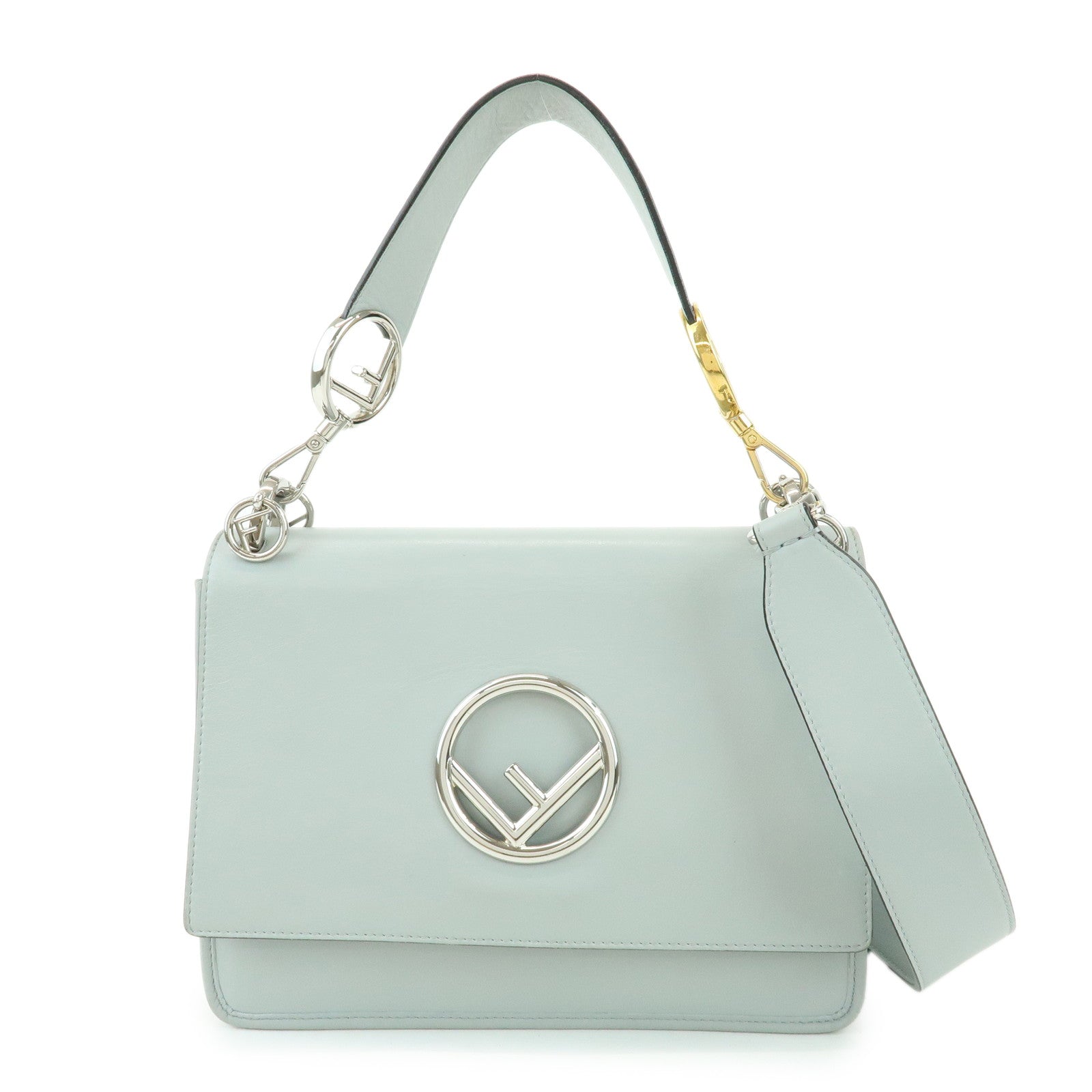 FENDI KAN I Leather 2Way Bag Shoulder Bag Hand Bag Gray