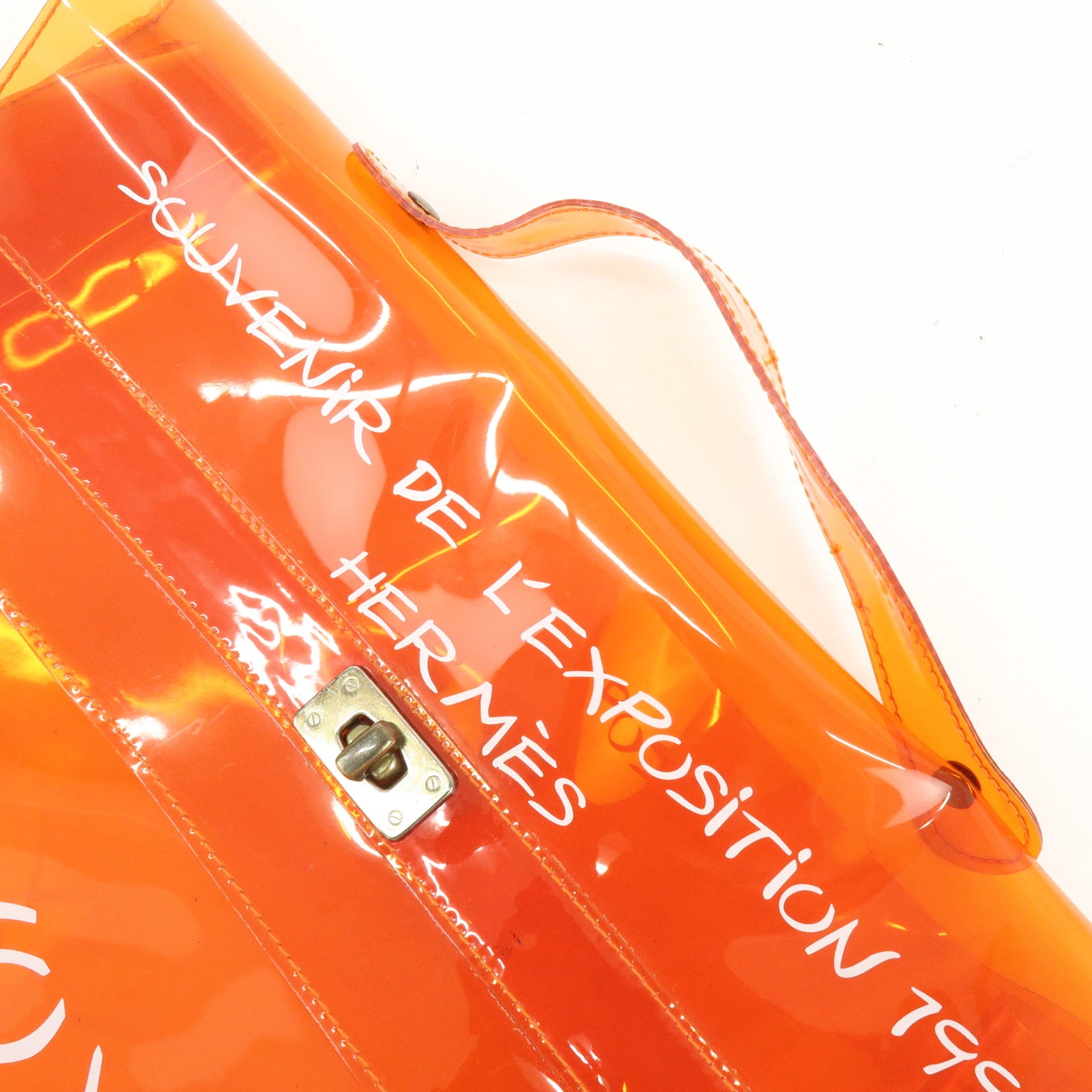 HERMES Kelly Vinyl Hand Bag Clear Orange