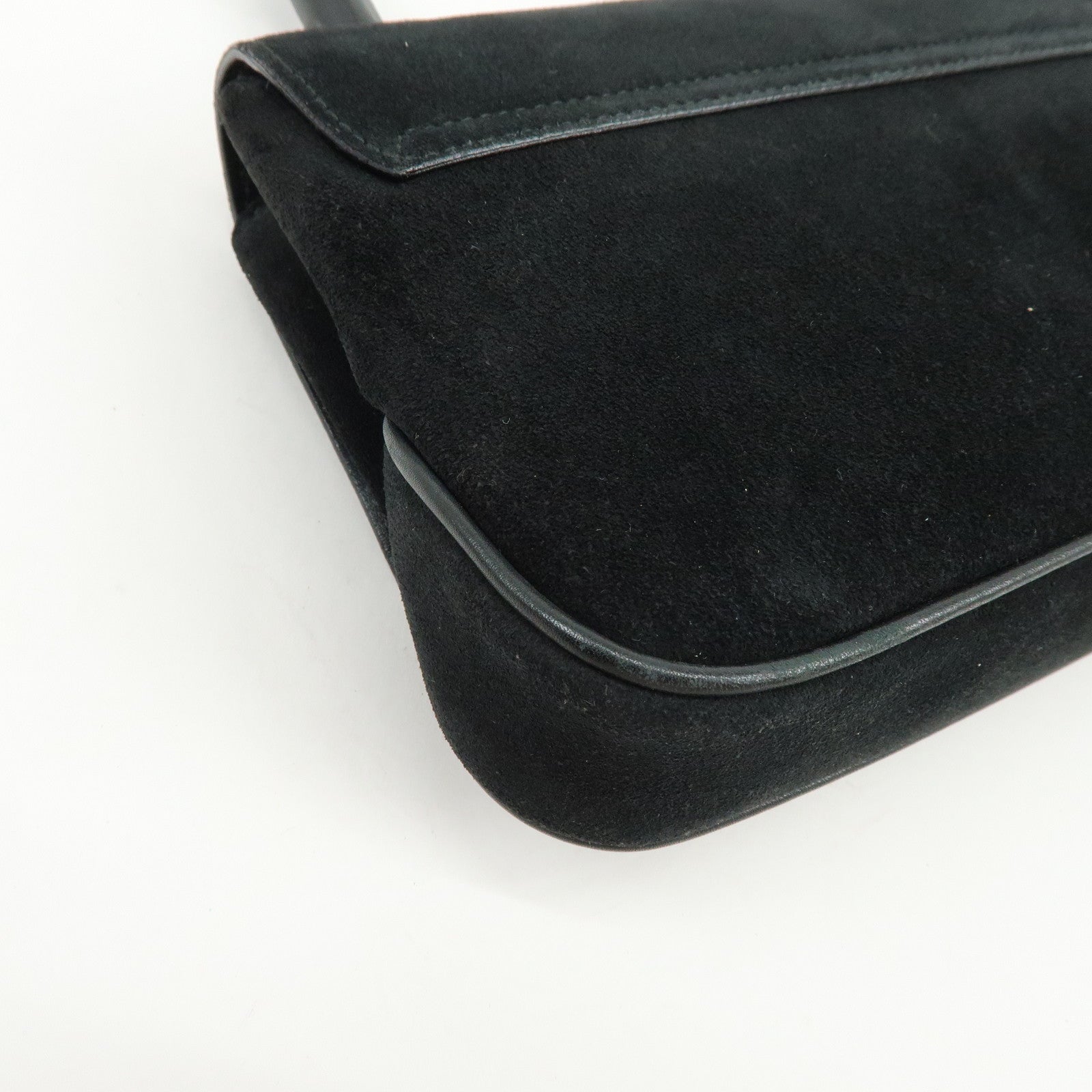 GUCCI Bamboo Suede Shoulder Bag Hand Bag Black 001998