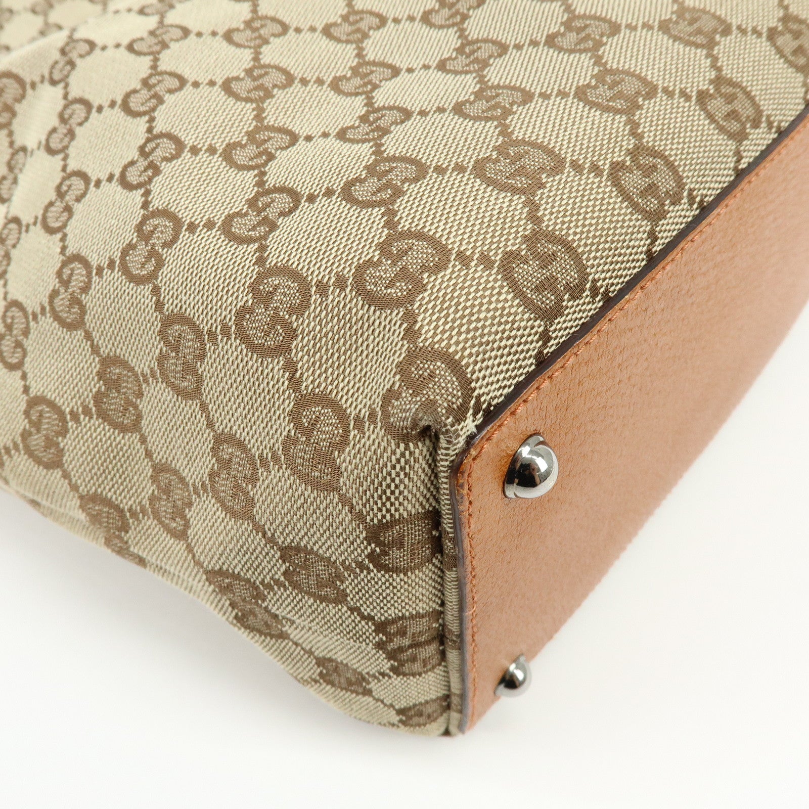 GUCCI GG Canvas Leather Tote Bag Shoulder Bag Beige Orange 120836