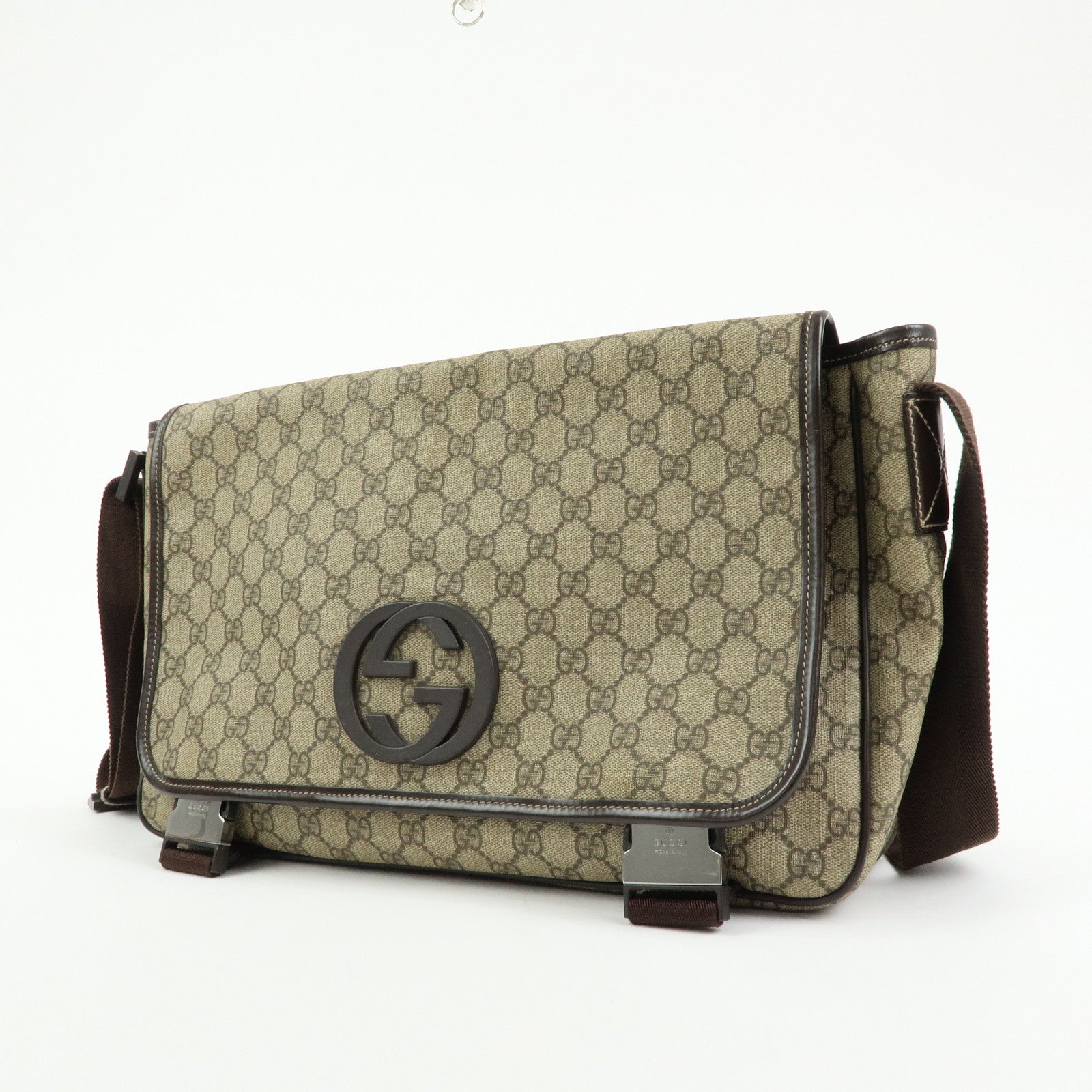 GUCCI Interlocking G GG Supreme Leather Shoulder Bag Brown 223661