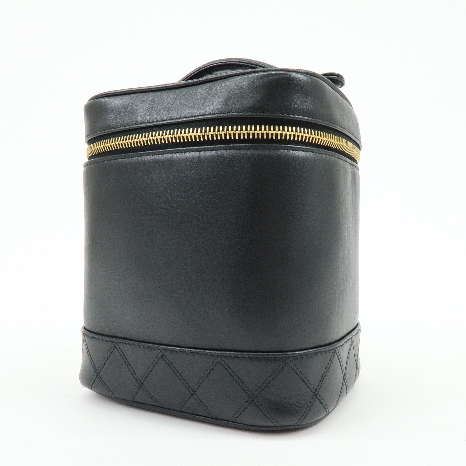 CHANEL Bicolore Lamb Skin Vanity Bag Hand Bag Black A01619