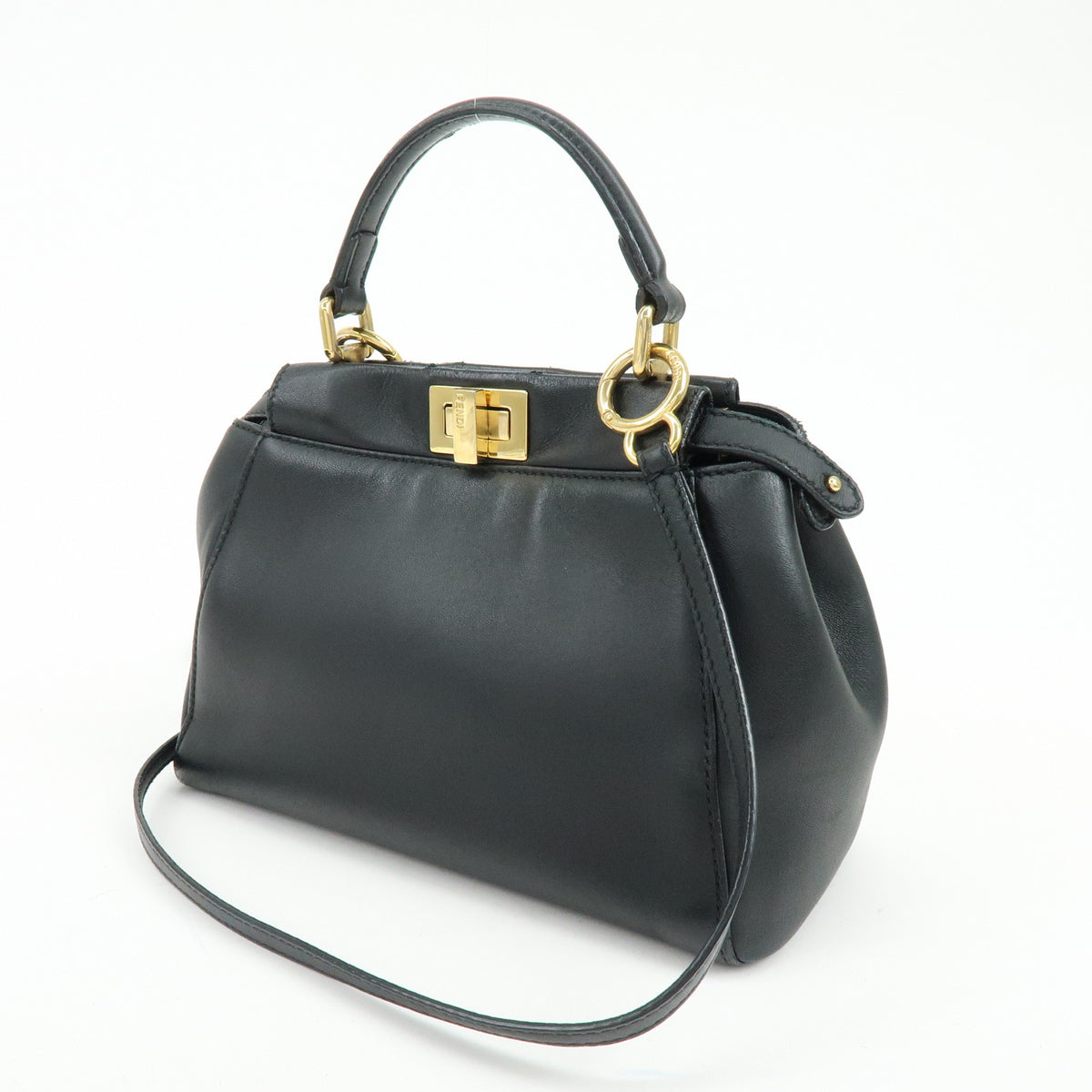 FENDI Peekaboo Mini Leather 2Way Shoulder Bag Hand Bag Black 8BN244
