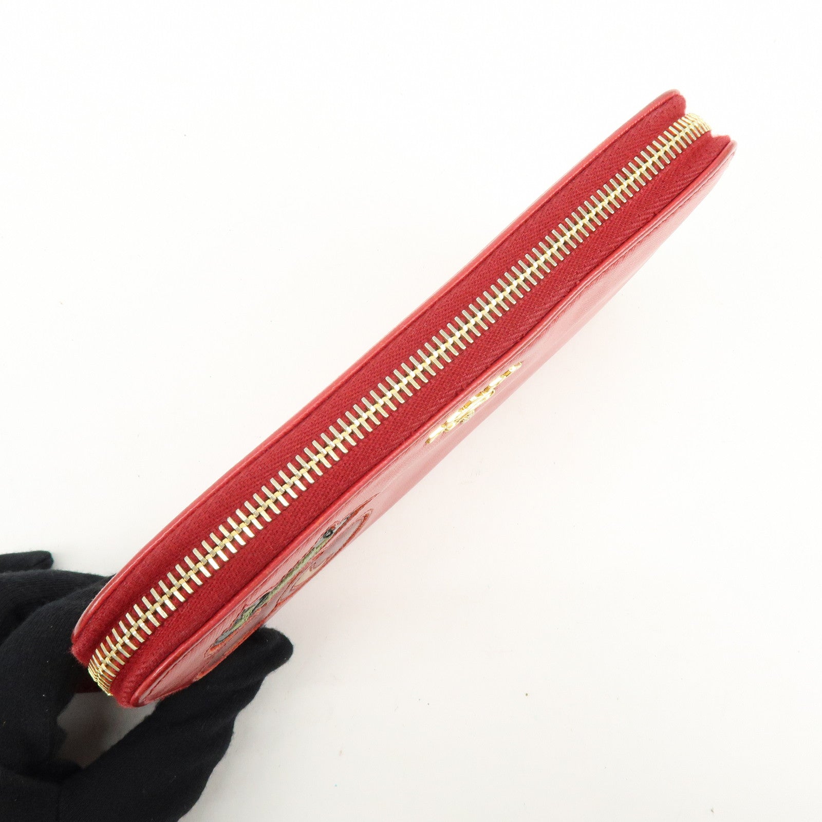PRADA Saffiano Leather Cherry Round Zippy Long Wallet Red