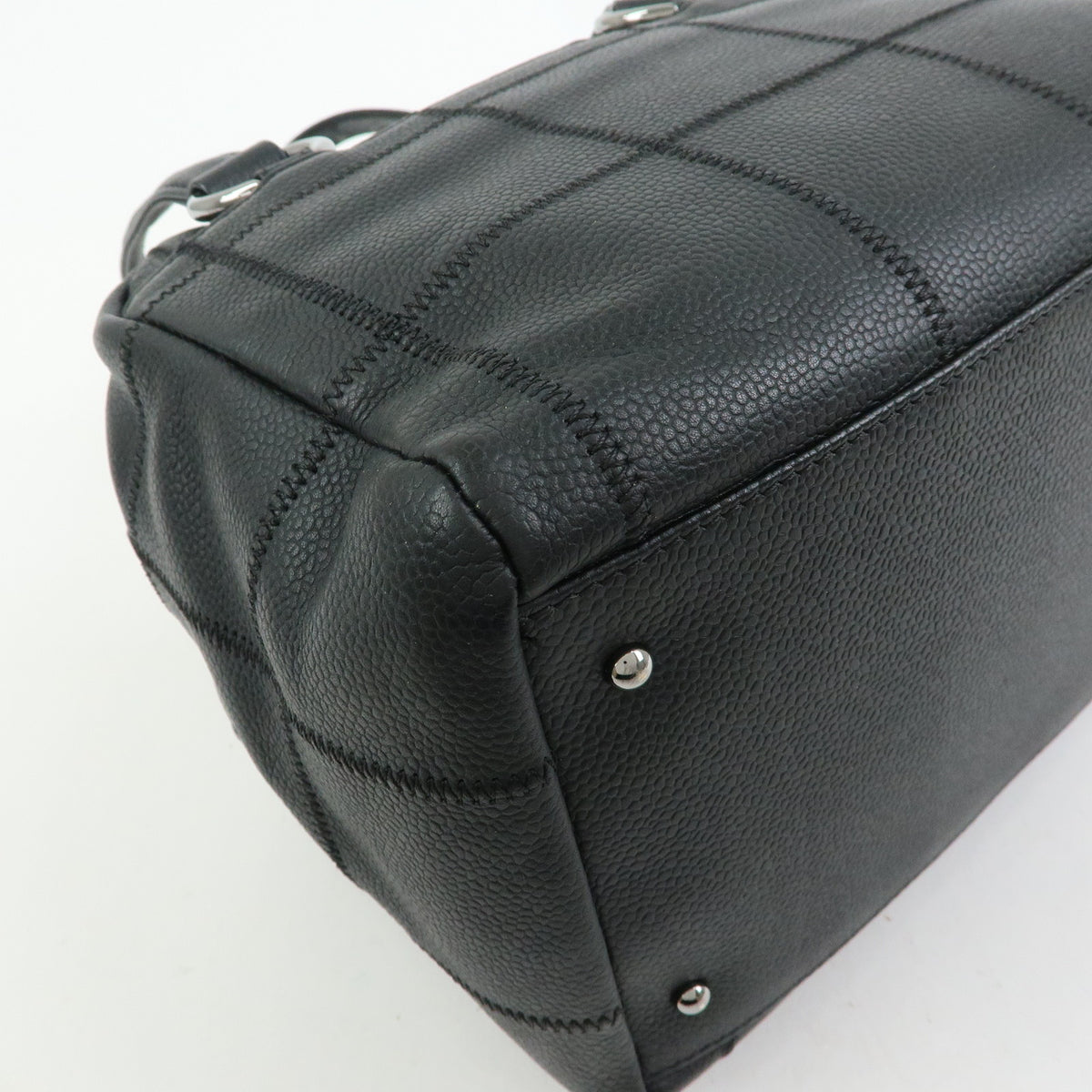 CHANEL Chocolate Bar Caviarskin Mini Boston Shoulder Bag Black A26134
