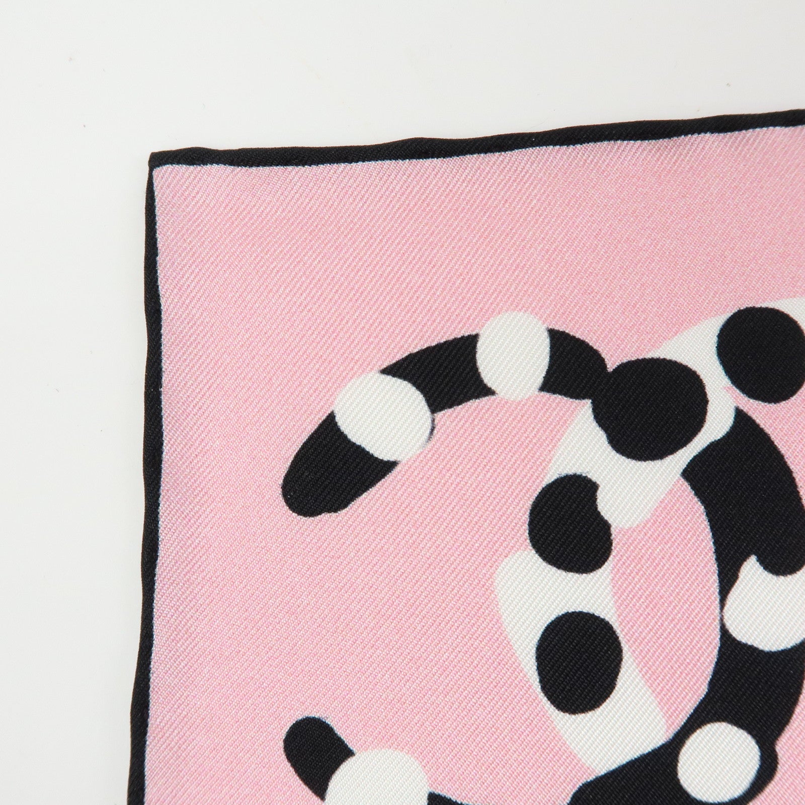 CHANEL COCO Mark Silk 100% Scarf Pink Black White
