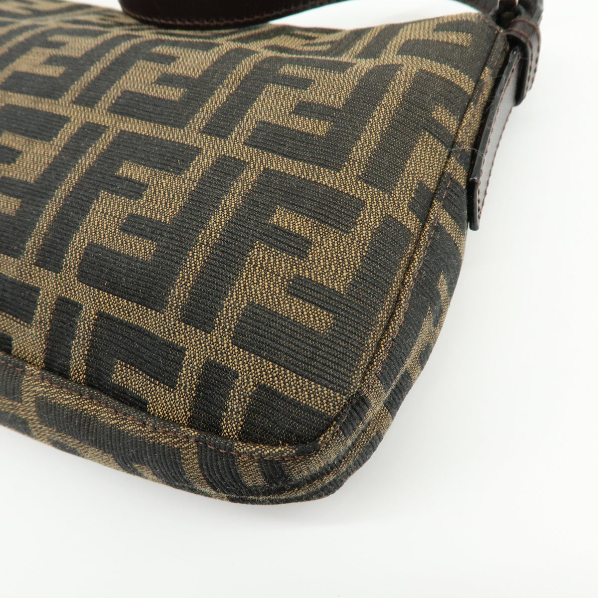 FENDI Mamma Baguette Zucca Canvas Leather Shoulder Bag Brown 26424