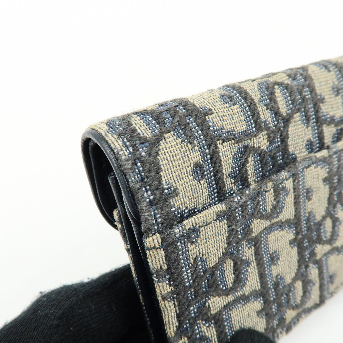 Christian Dior Oblique Saddle Jacquard Canvas Leather Card Case Navy