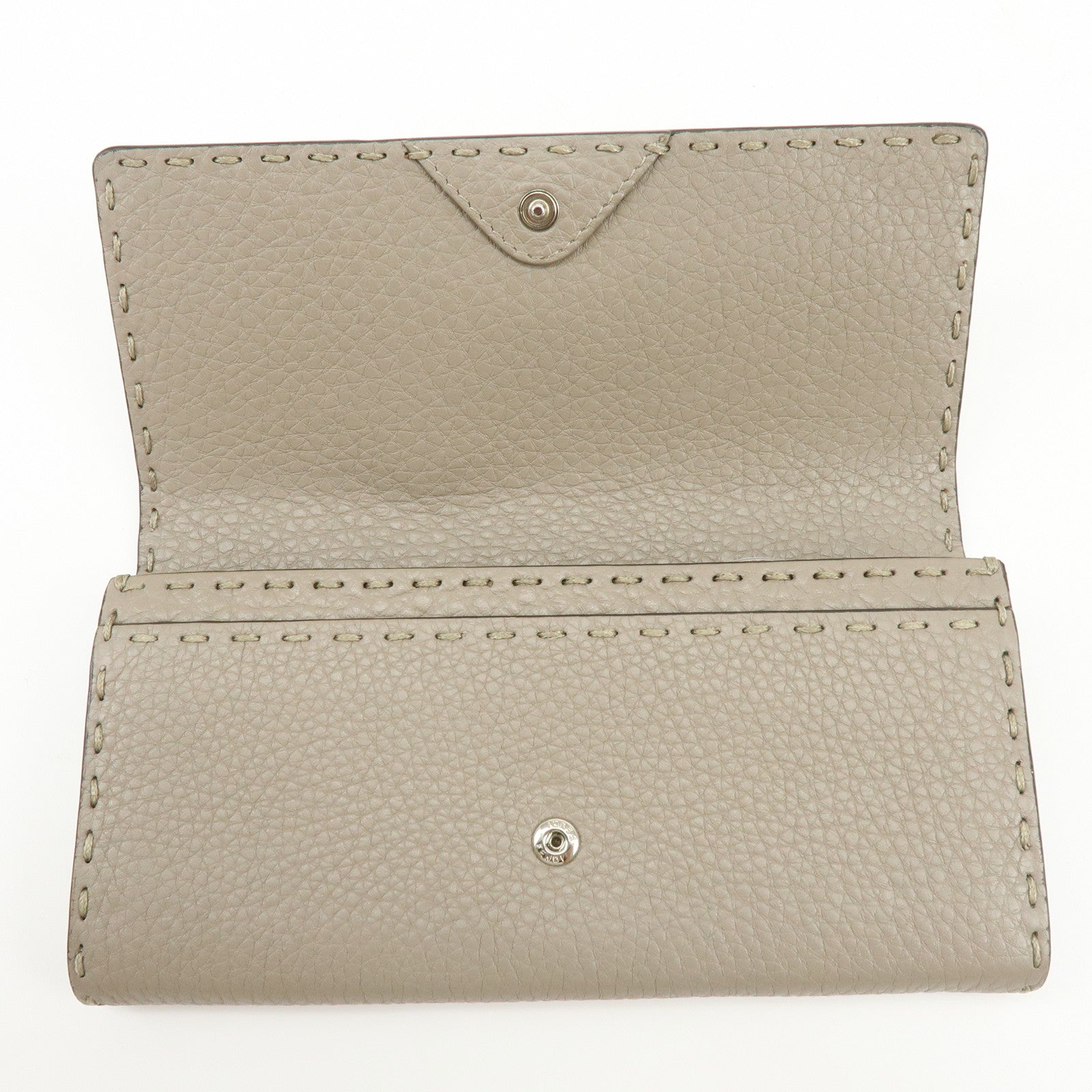 FENDI Selleria Leather Bi-fold Long Wallet Greige 8M0384