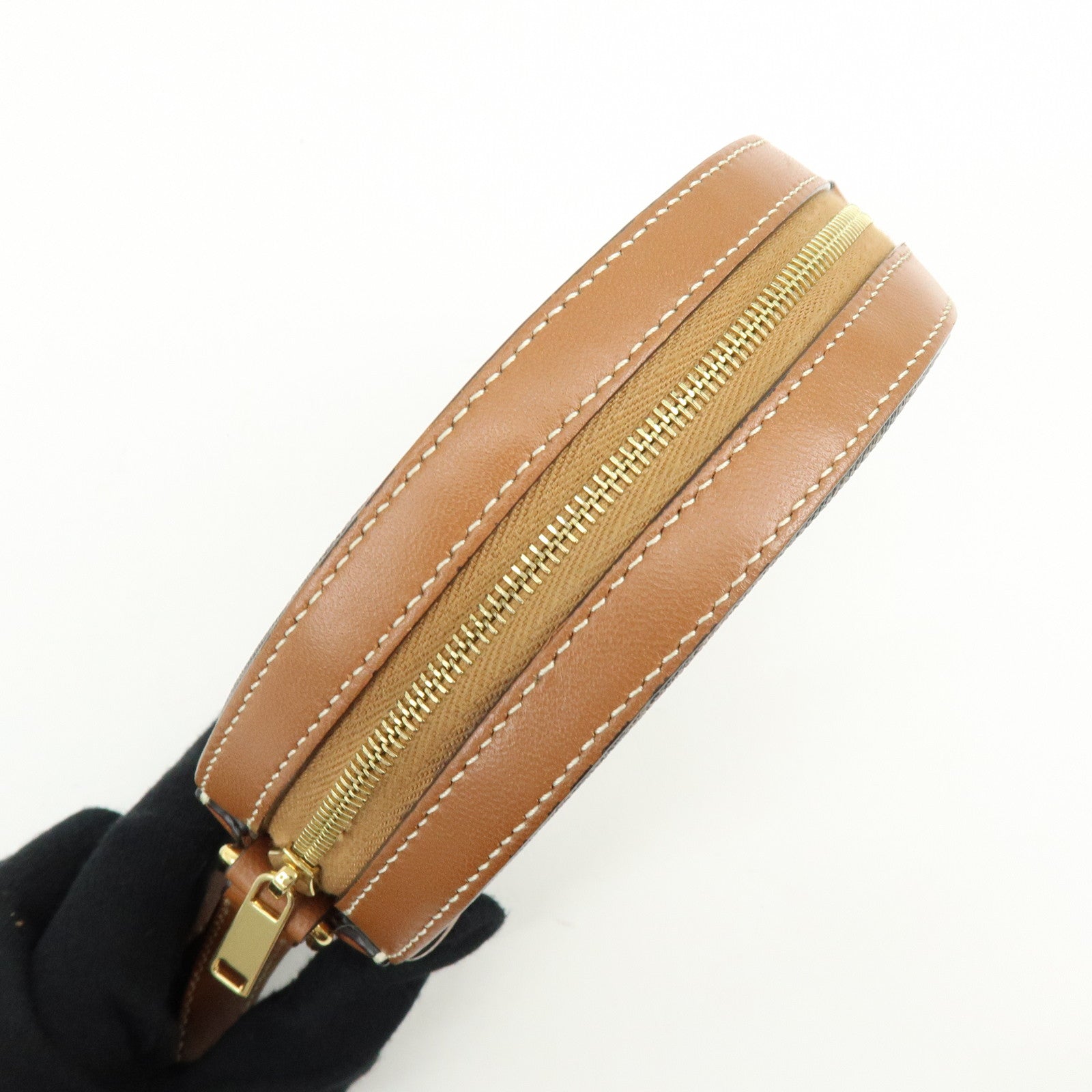 CELINE Triomphe PVC Leather Round Shoulder Bag Round Purse Brown