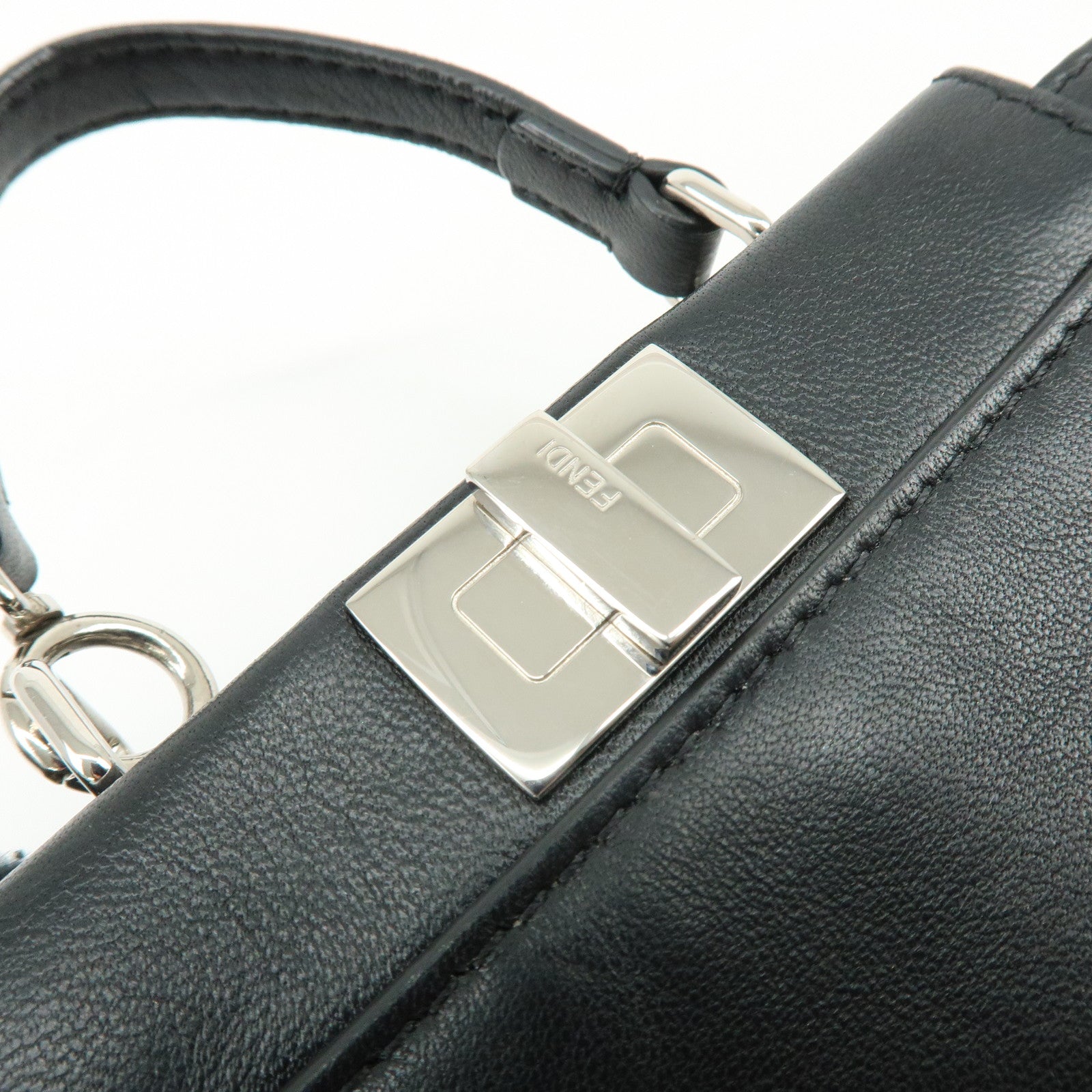 FENDI Micro Peekaboo Leather Flower Motif 2Way Hand Bag Black 8M0355