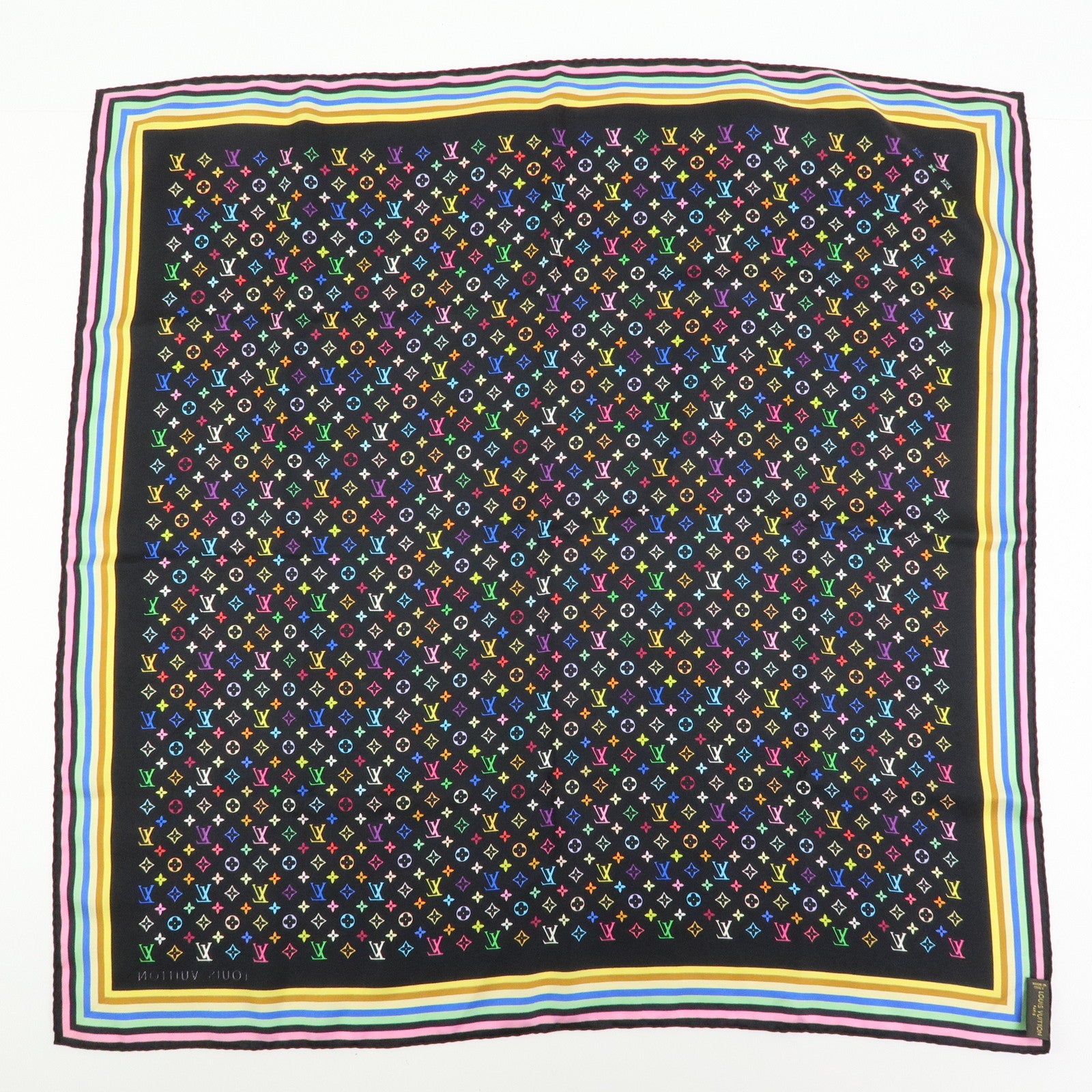 Louis Vuitton Monogram Silk 100% Scarf Multicolor Black M71914