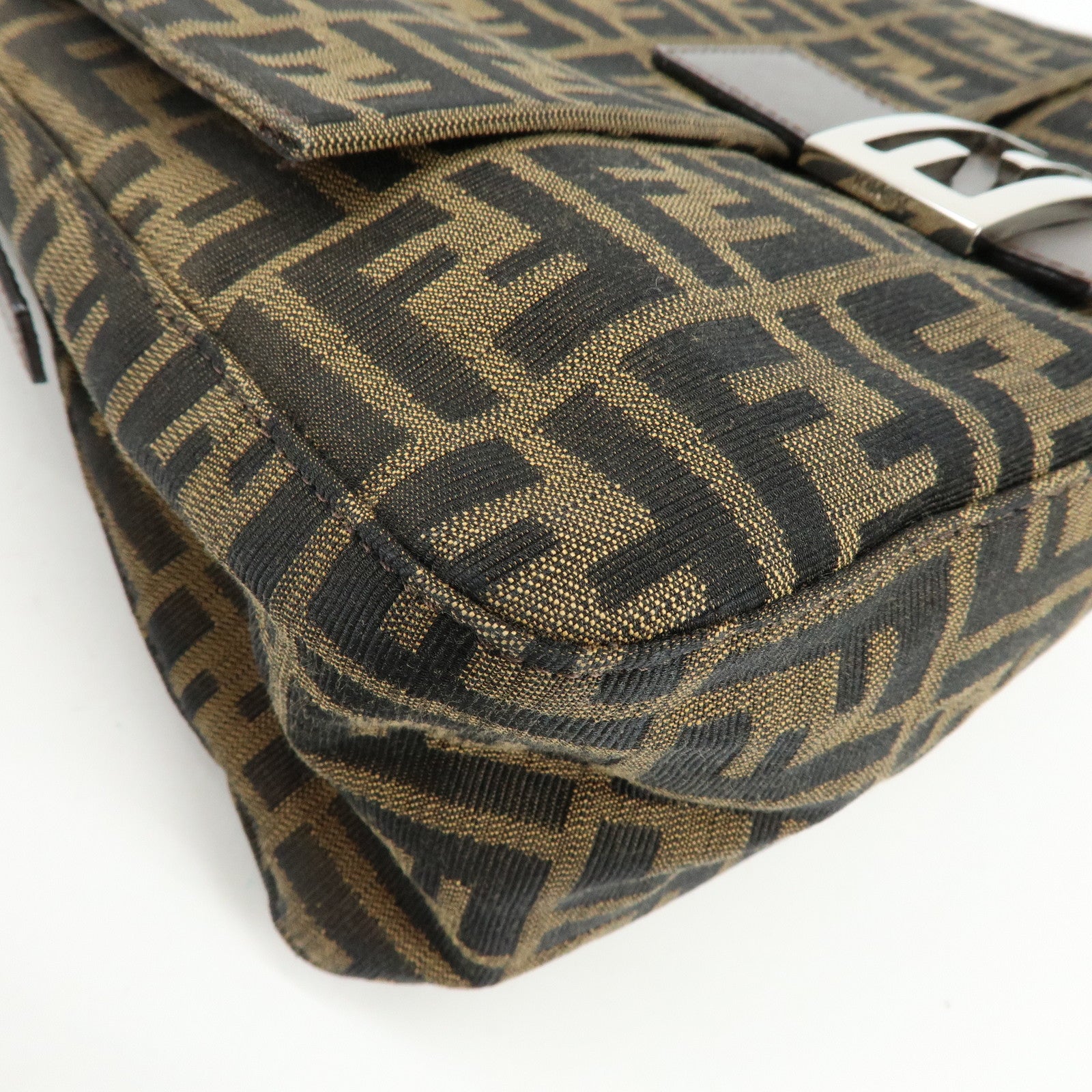FENDI Mamma Baguette Zucca Canvas Leather Shoulder Bag Hand Bag 26325