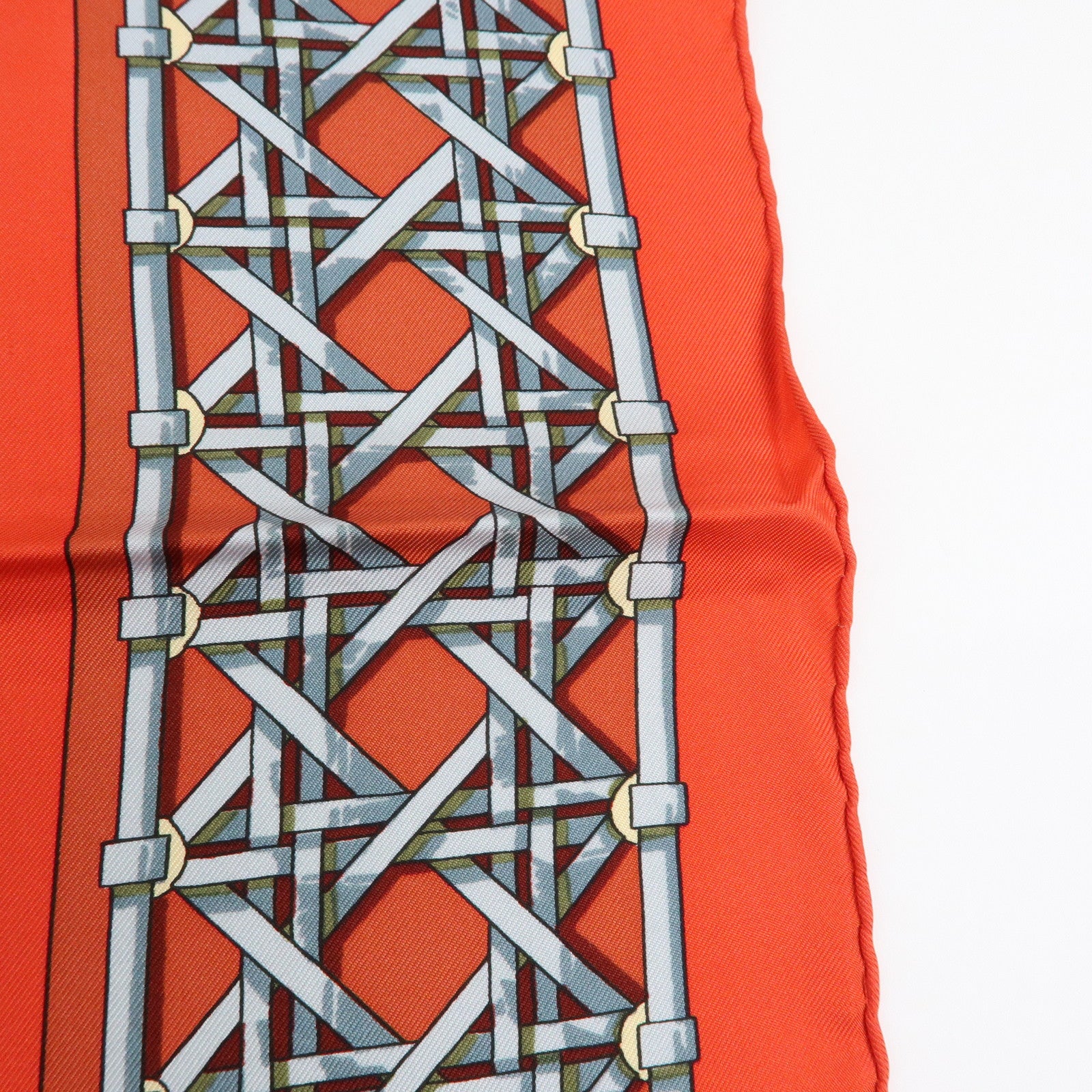 HERMES Carre 90 Silk 100% Scarf FEUX DE ROUTE Lantern Motif Red Gold