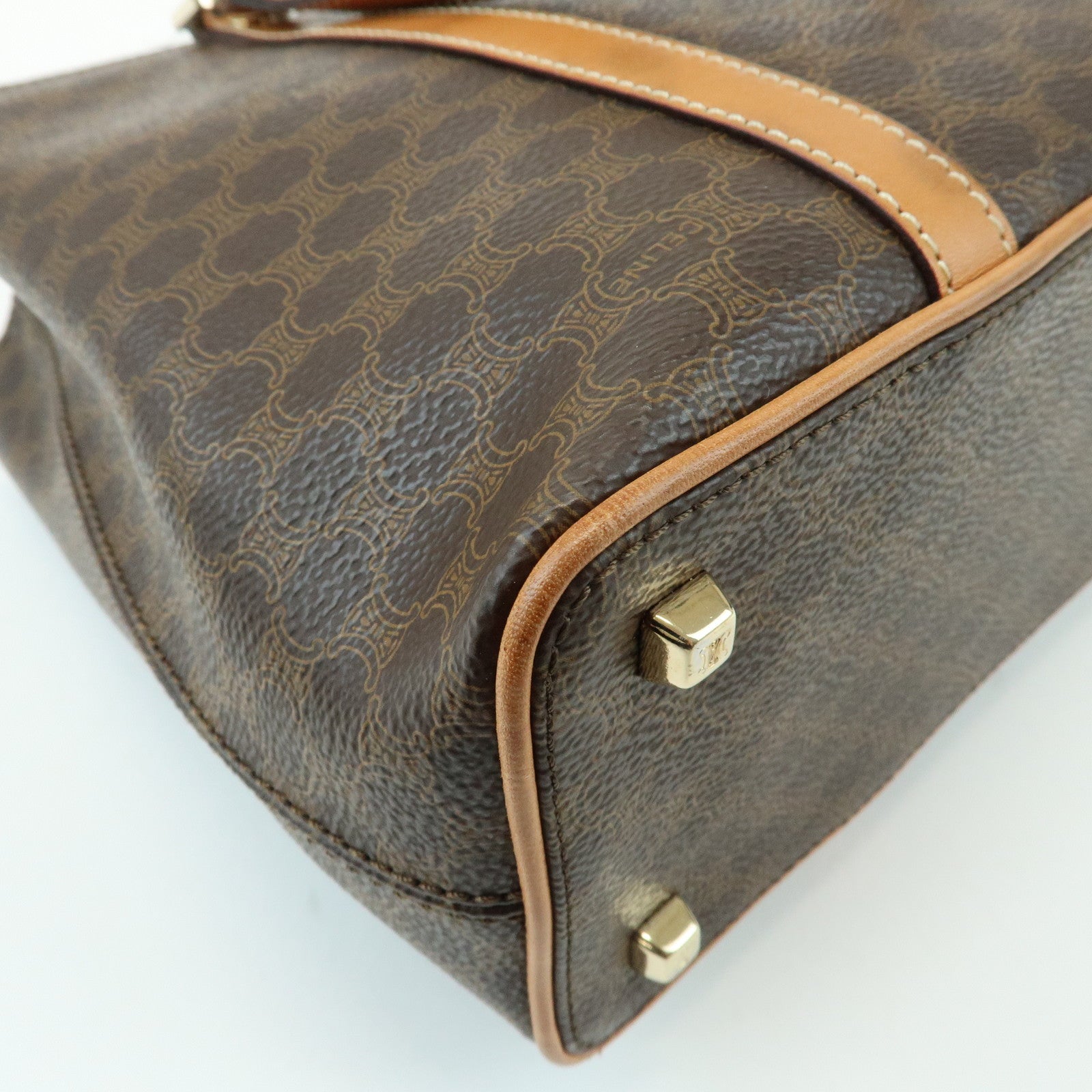 CELINE Macadam Leather Hand Bag Tote Bag Brown