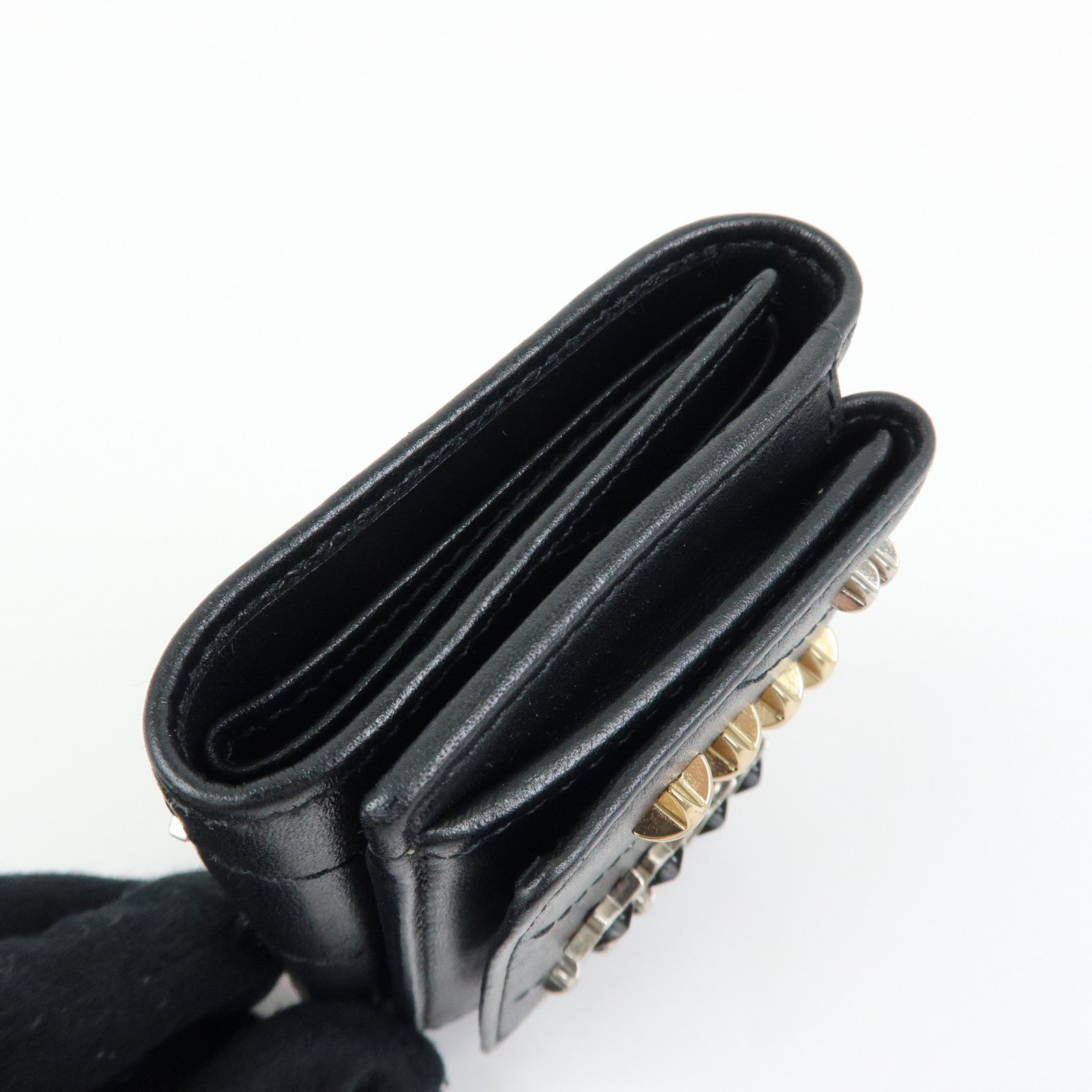 JIMMY CHOO Star Studs Leather Compact Tri-fold Wallet Black