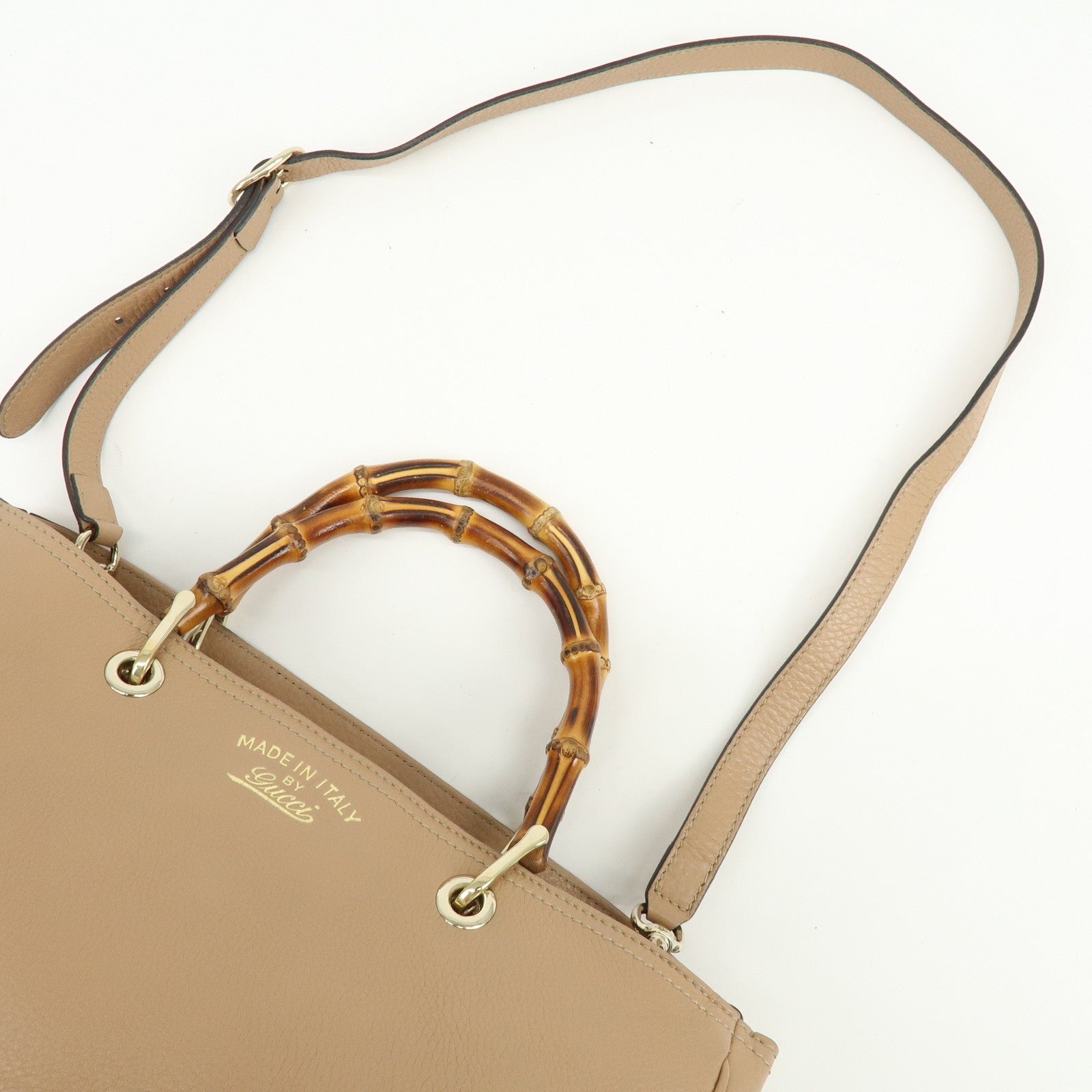 GUCCI Bamboo Shopper Medium 2Way Bag Shoulder Bag Pink Beige 323660