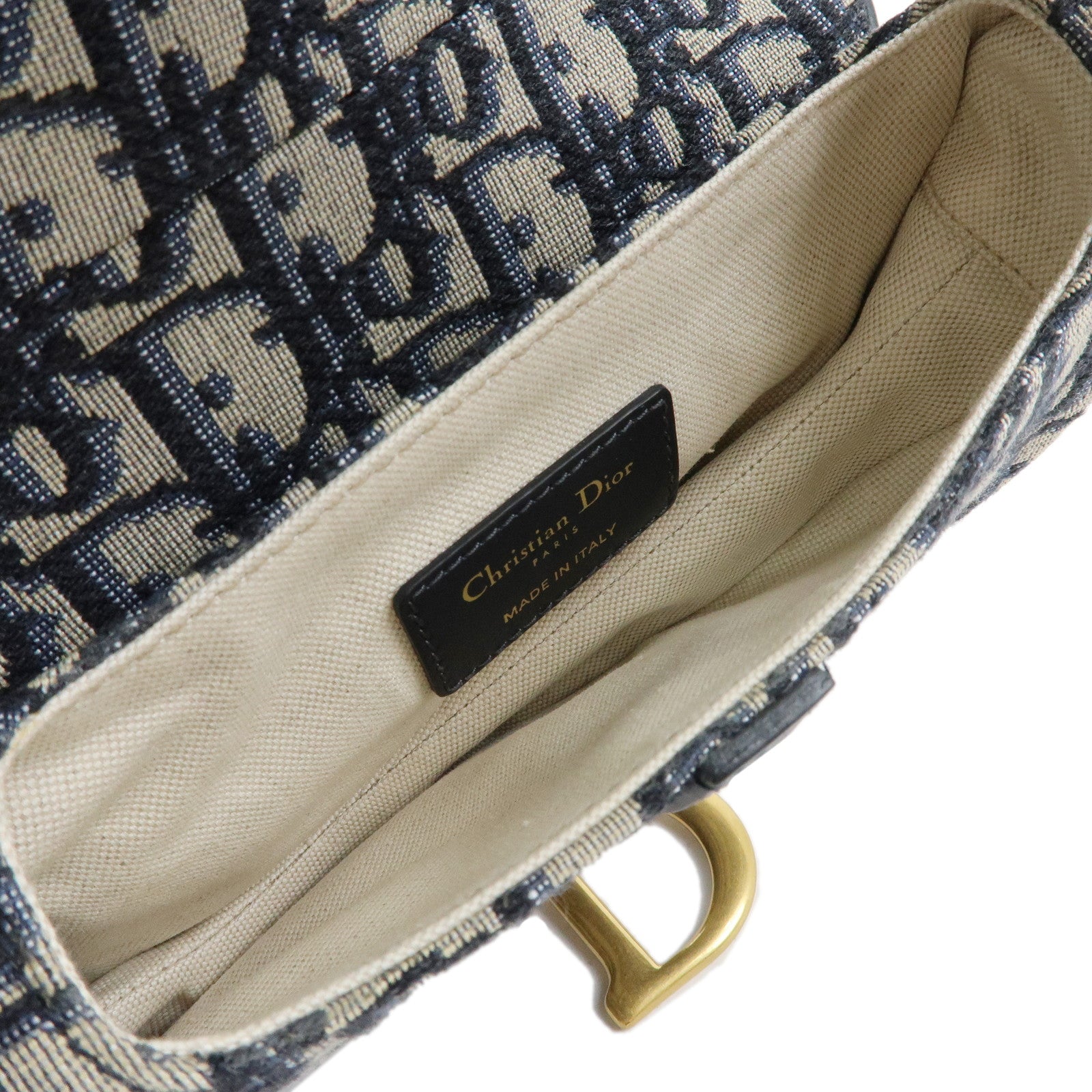 Christian Dior Saddle Bag Oblique Mini Jaquard Leather 2Way Bag Navy