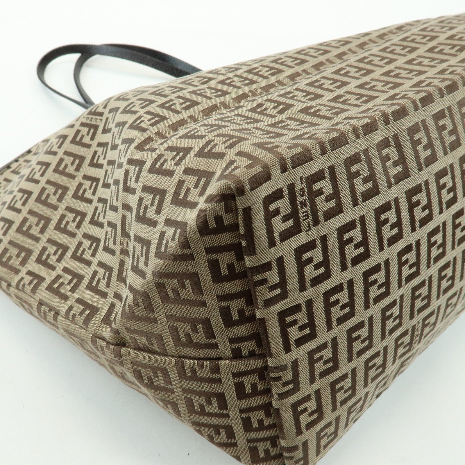 FENDI Zucchino Canvas Leather Tote Bag Shoulder Bag Brown
