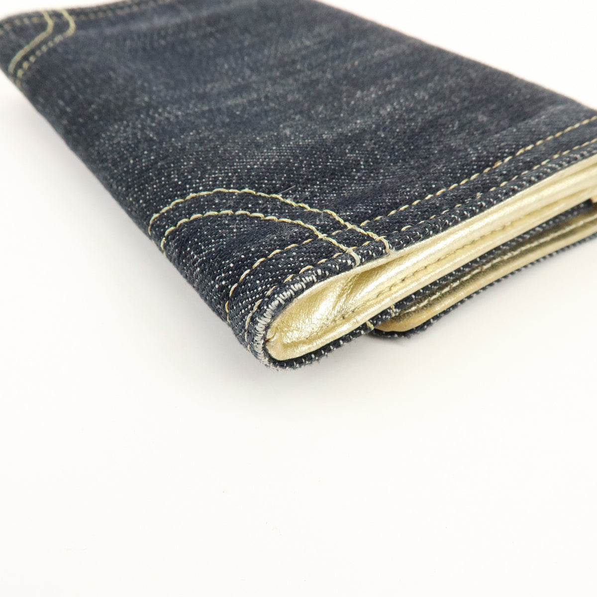 CHANEL COCO Mark Denim Long Wallet Indigo Blue Gold A31991