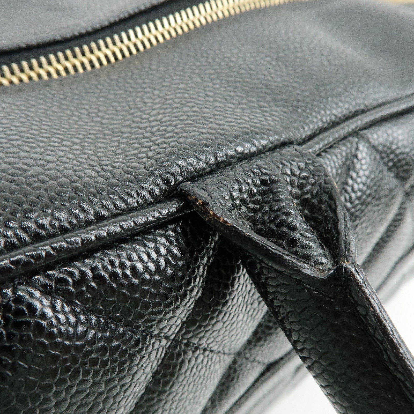 CHANEL Matelasse Caviarskin Leather Boston Bag Black