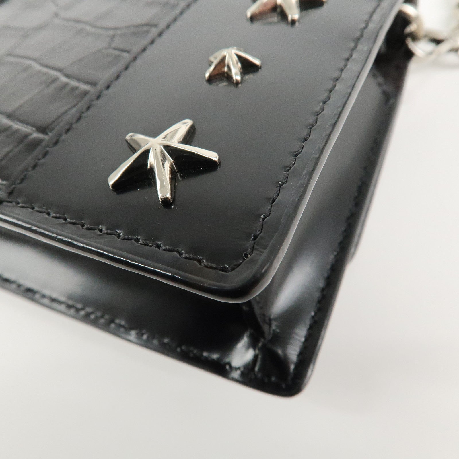 JIMMY CHOO Leather Star Studs Chain Shoulder Bag Crossbody Bag Black Used