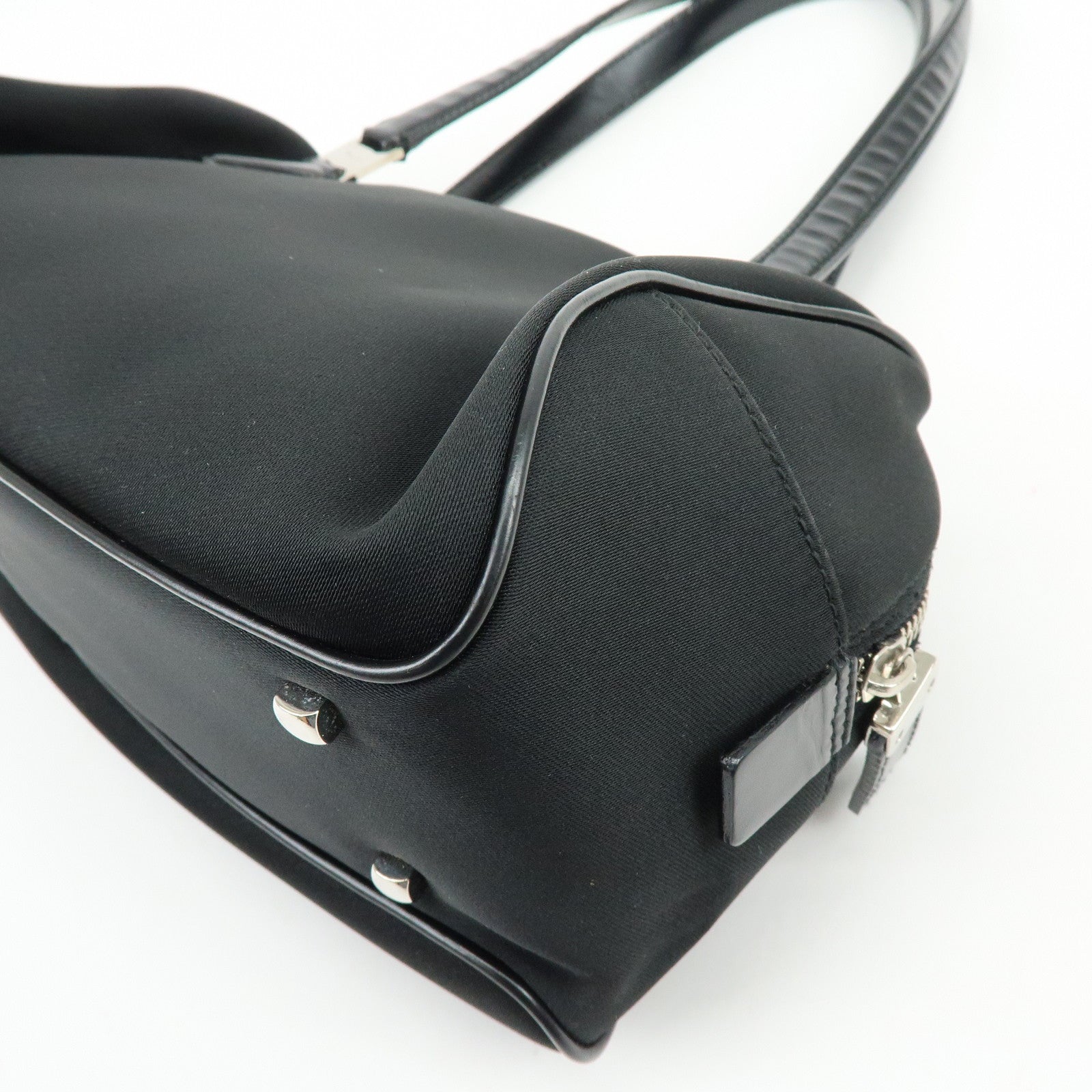 Ferragamo Nylon Leather Hand Bag Mini Boston Bag Black