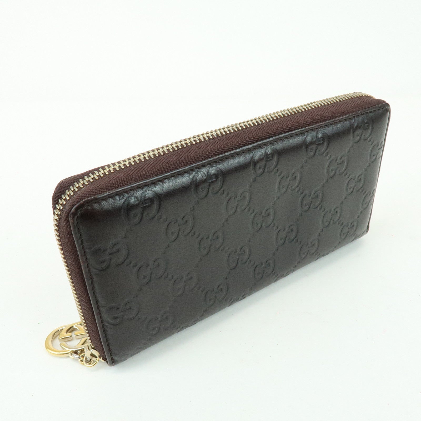 GUCCI Interlocking G Guccissima Leather Round Zippy Long Wallet