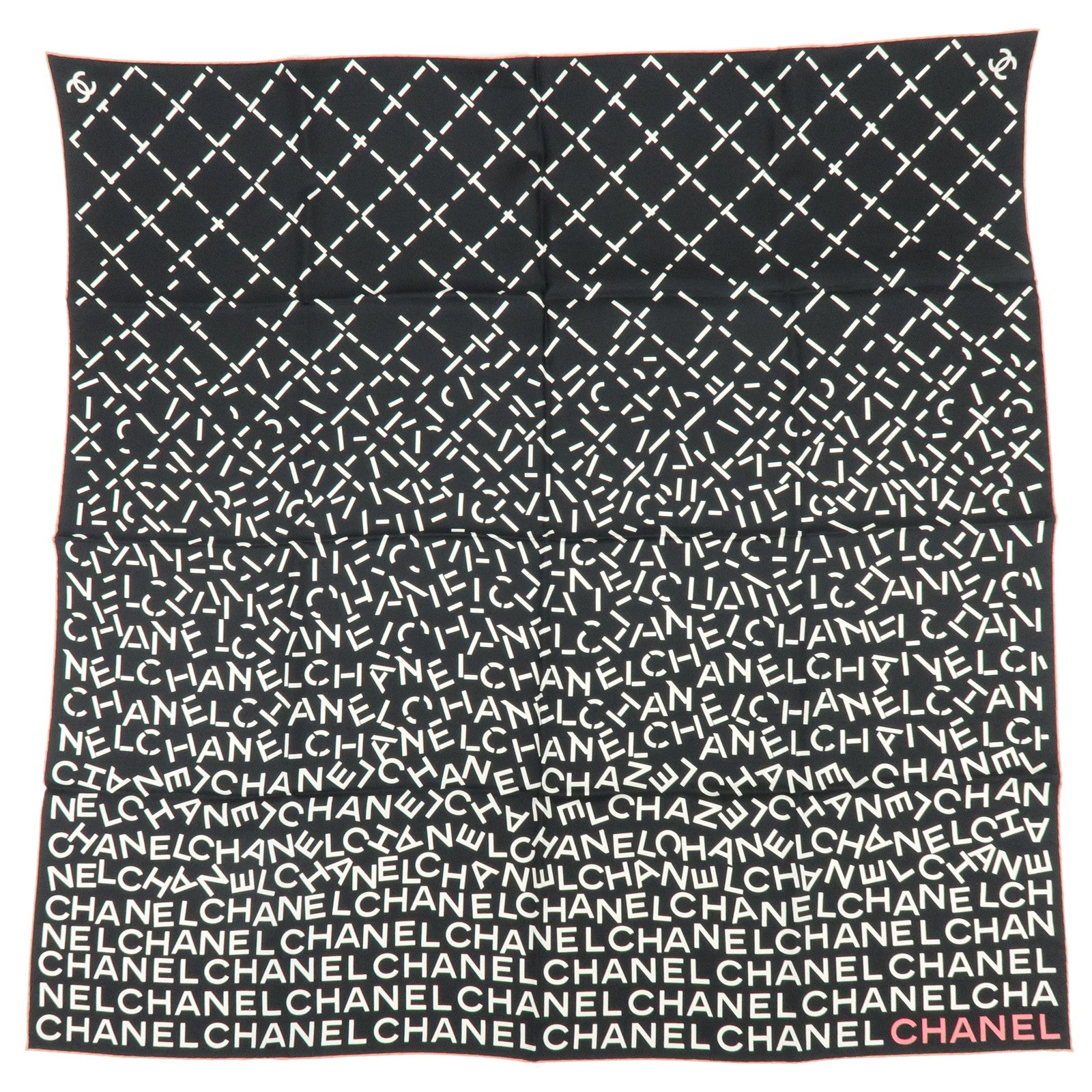 CHANEL COCO Mark Silk 100% Scarf CHANEL Lettering Gradation Black Pink