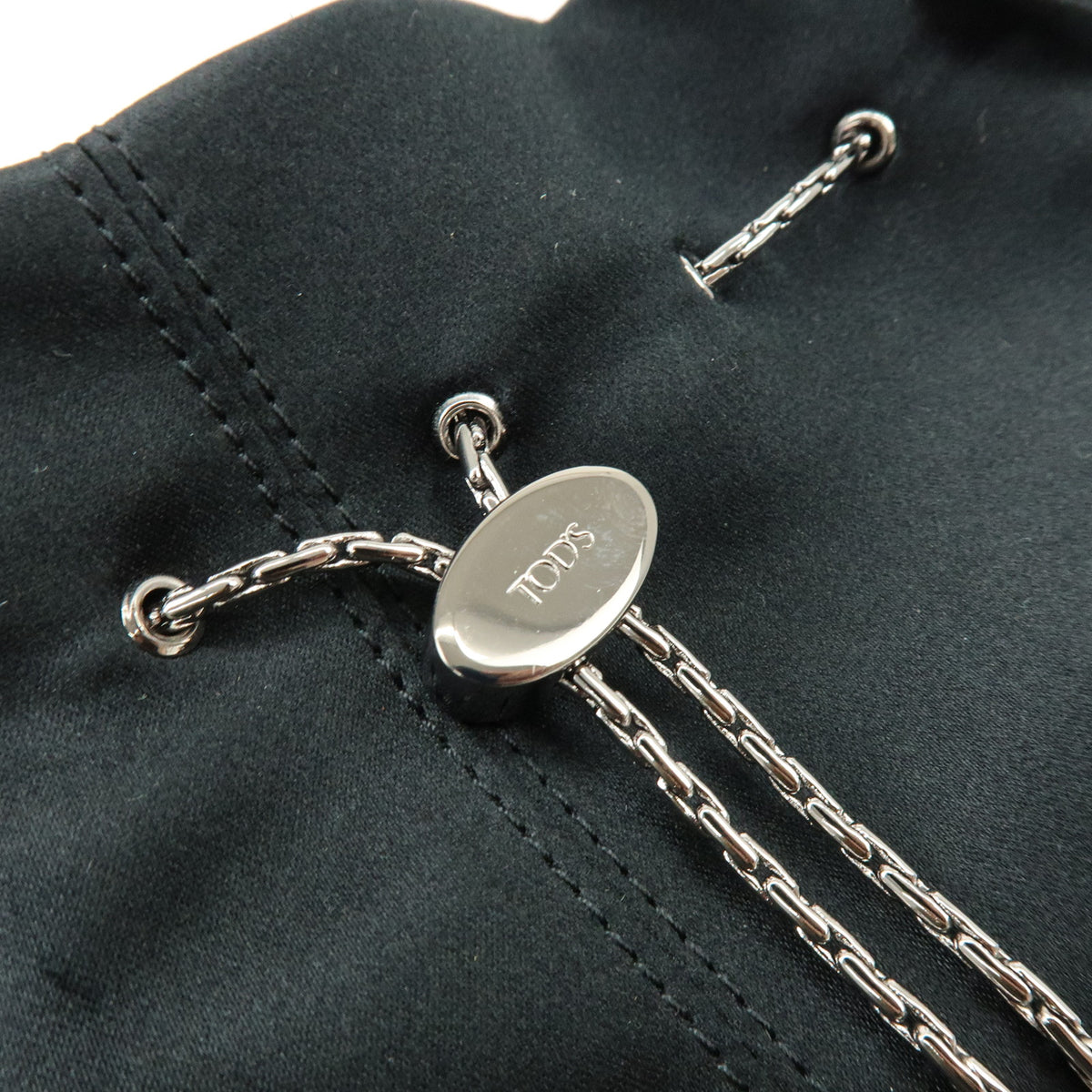 TOD'S Logo Nylon Shoulder Bag Hand Bag Black Silver