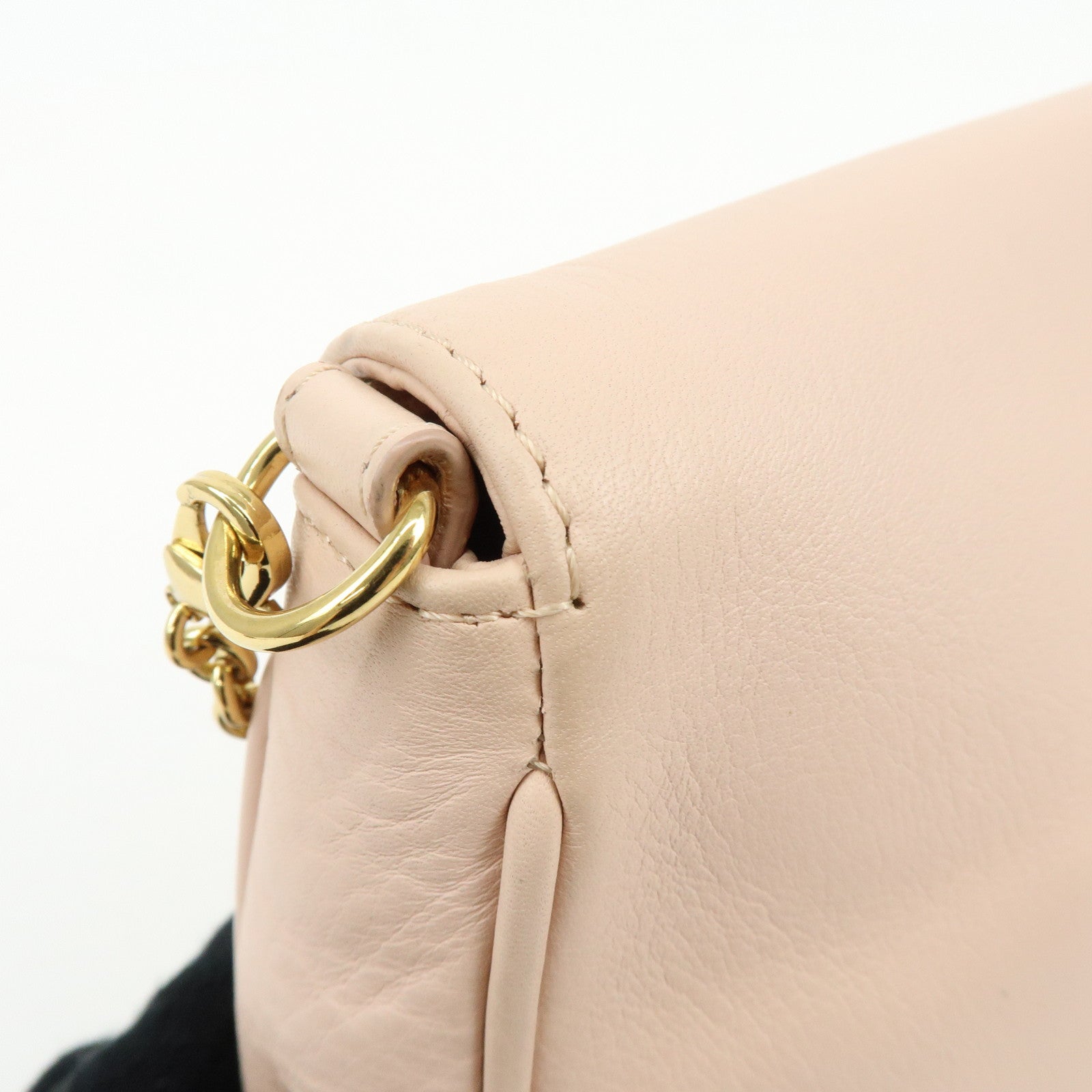 FENDI Leather Chain Shoulder Bag Crossbody Bag Pink Beige 8M0276