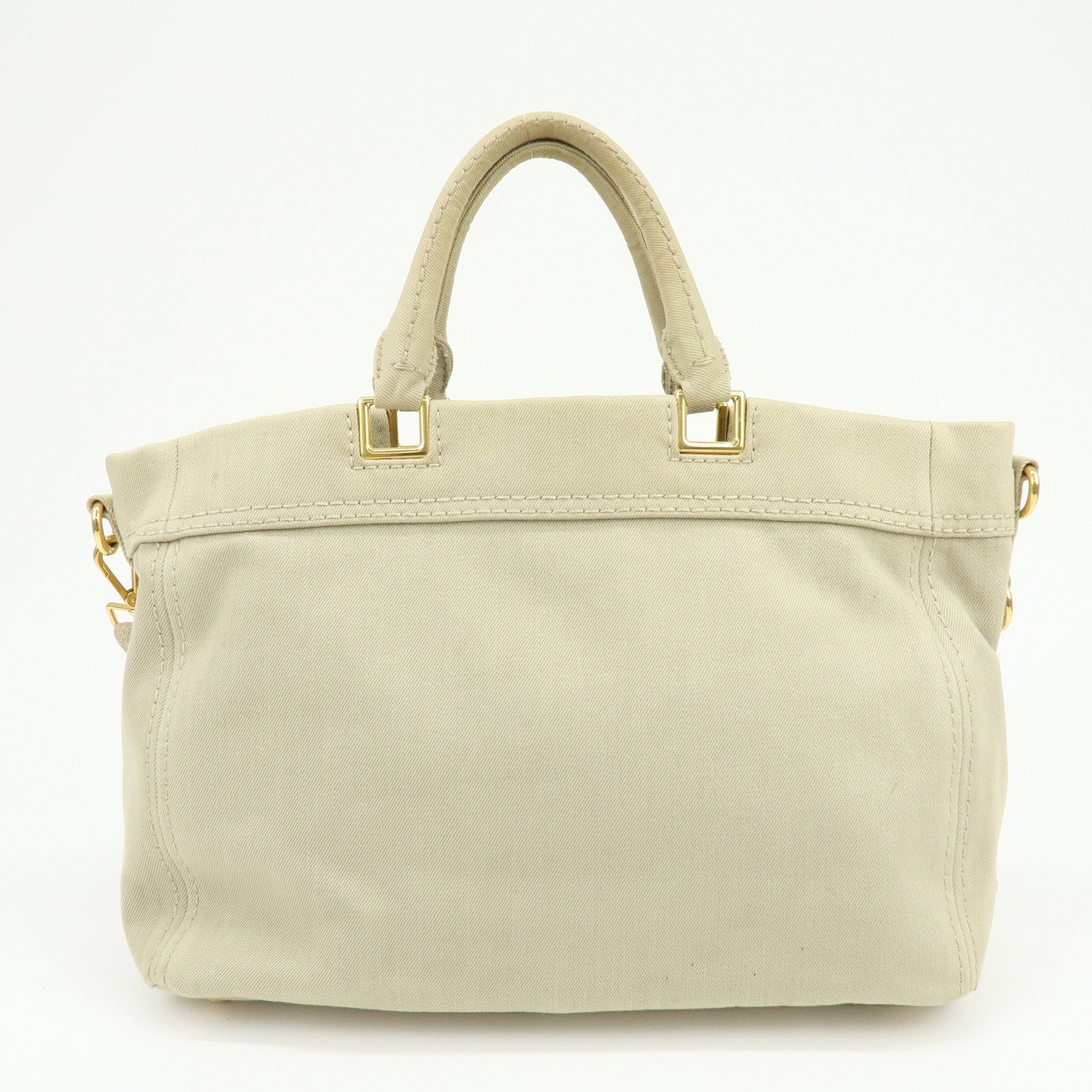 PRADA Triangle Logo Canvas 2Way Bag Tote Shoulder Bag Beige BN2069