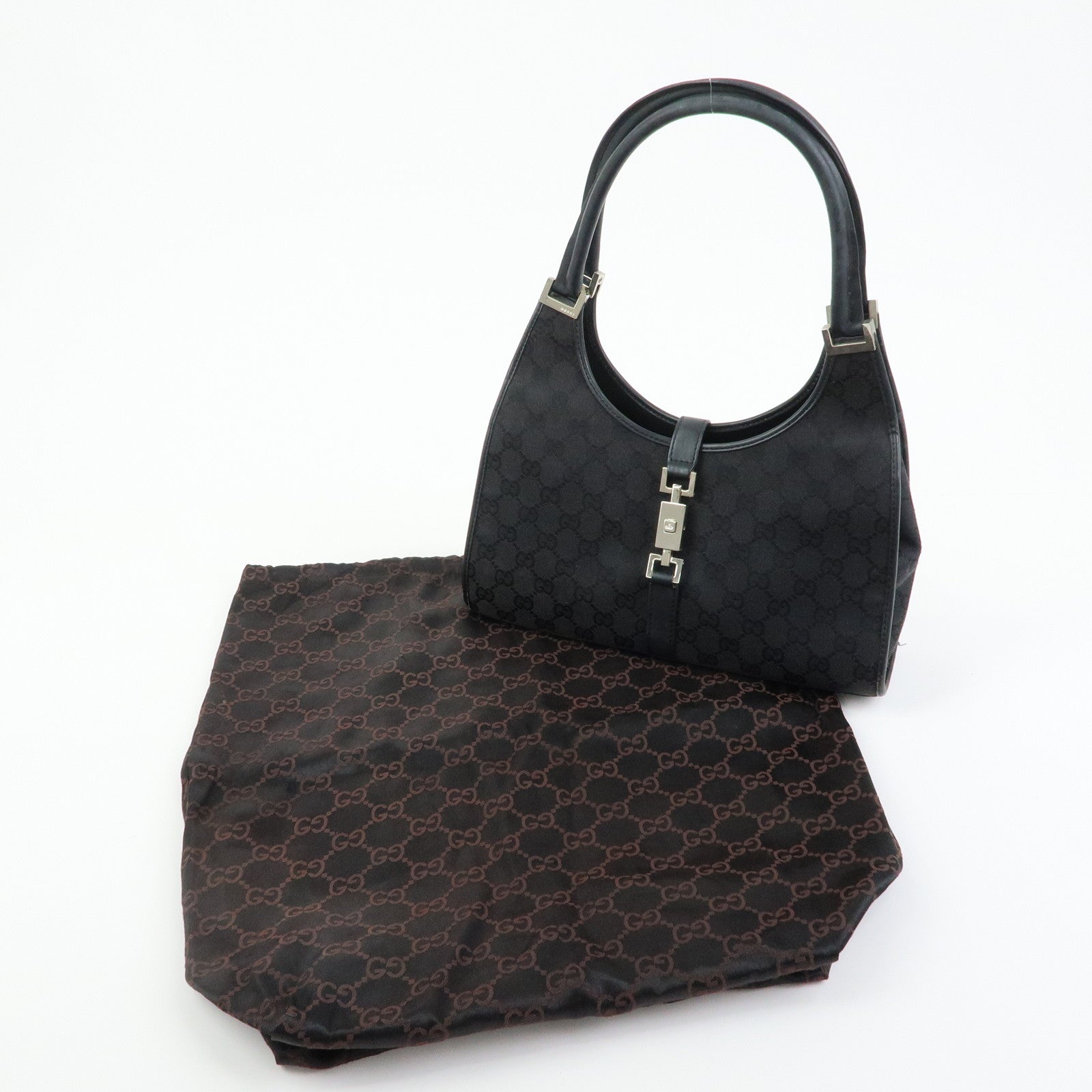 GUCCI Jackie GG Canvas Leather Hand Bag Shoulder Bag Black 001・1067