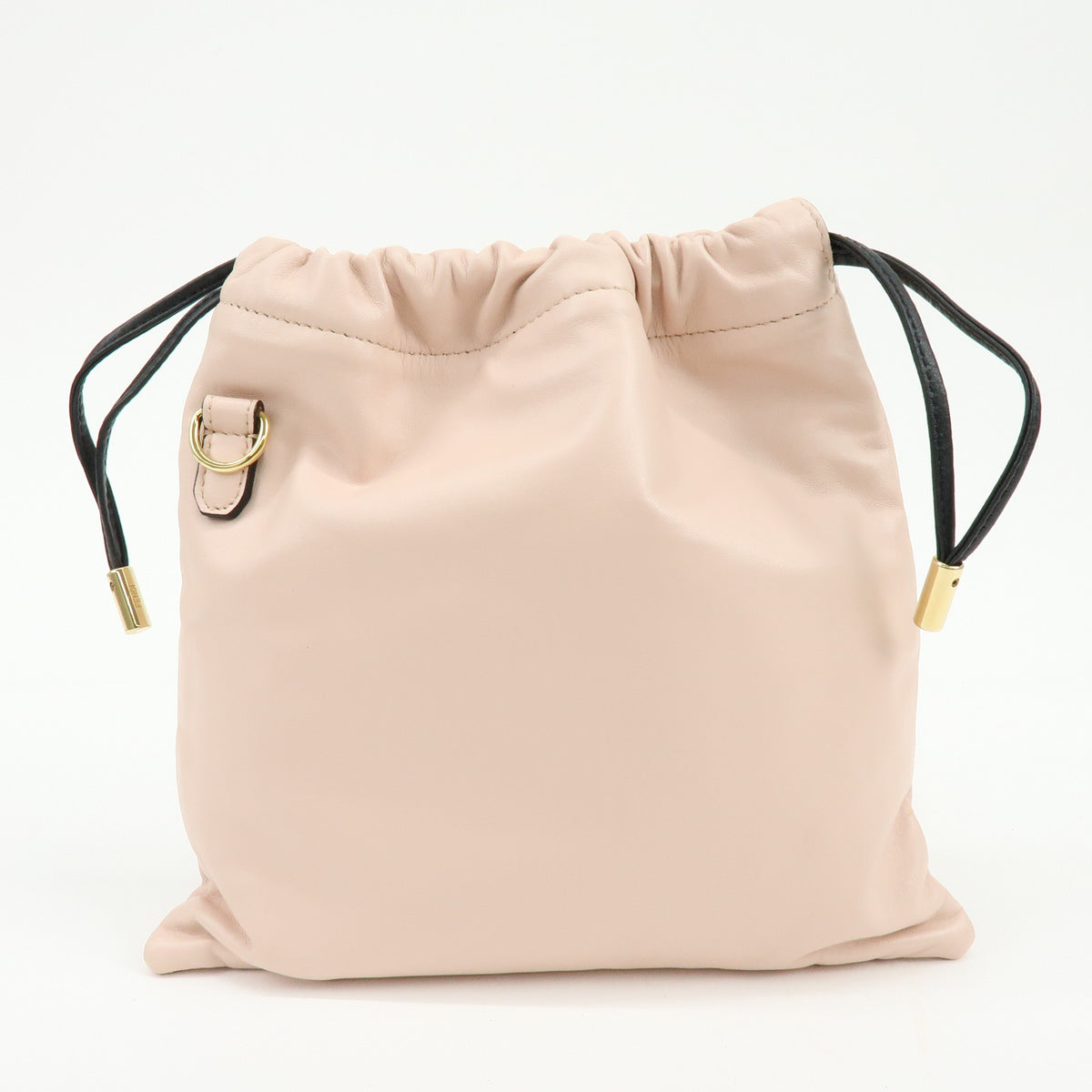 FENDI Logo Nappa Leather Drawstring Shoulder Bag Pouch Pink 8BT337