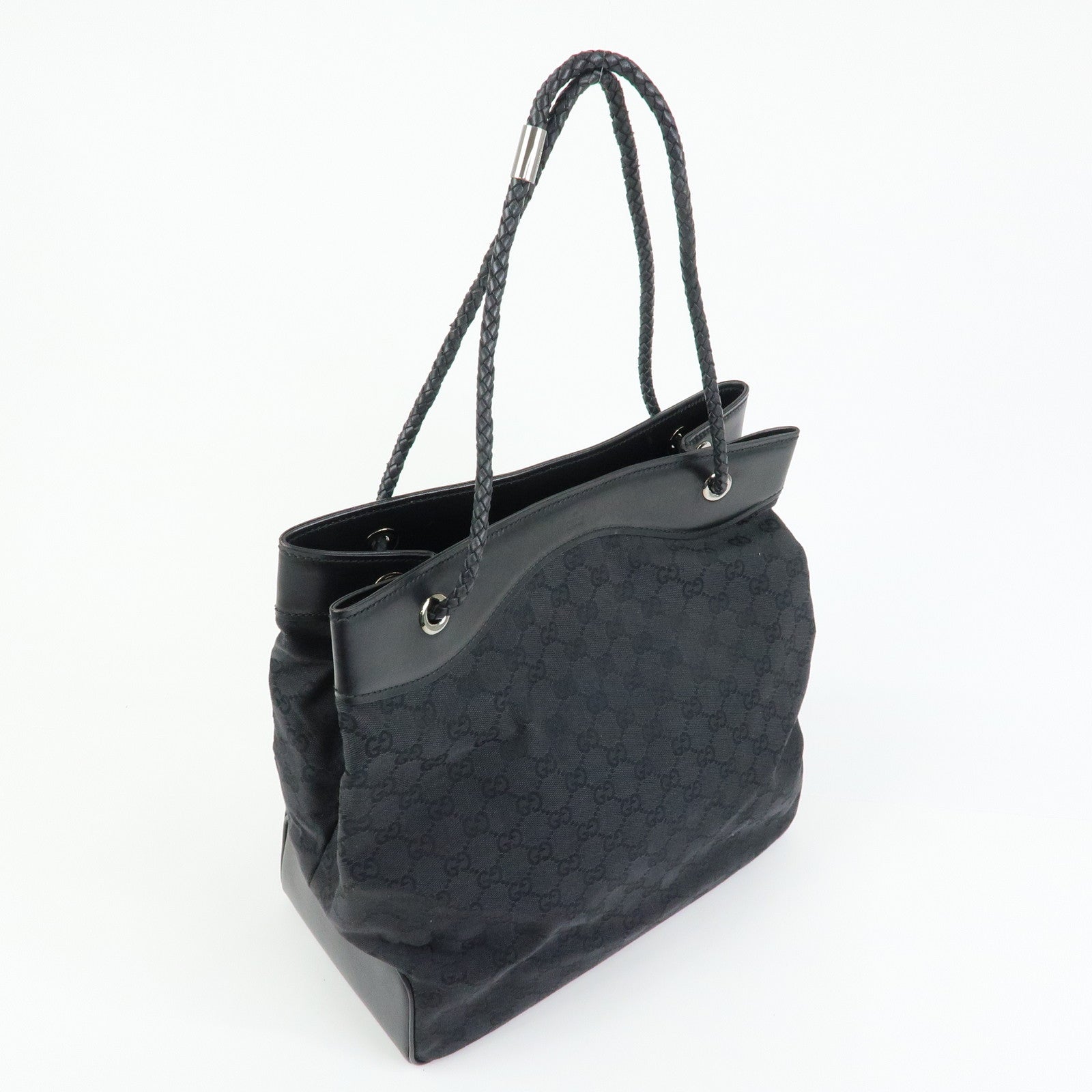 GUCCI GG Canvas Leather Shoulder Bag Tote Bag Black 109141