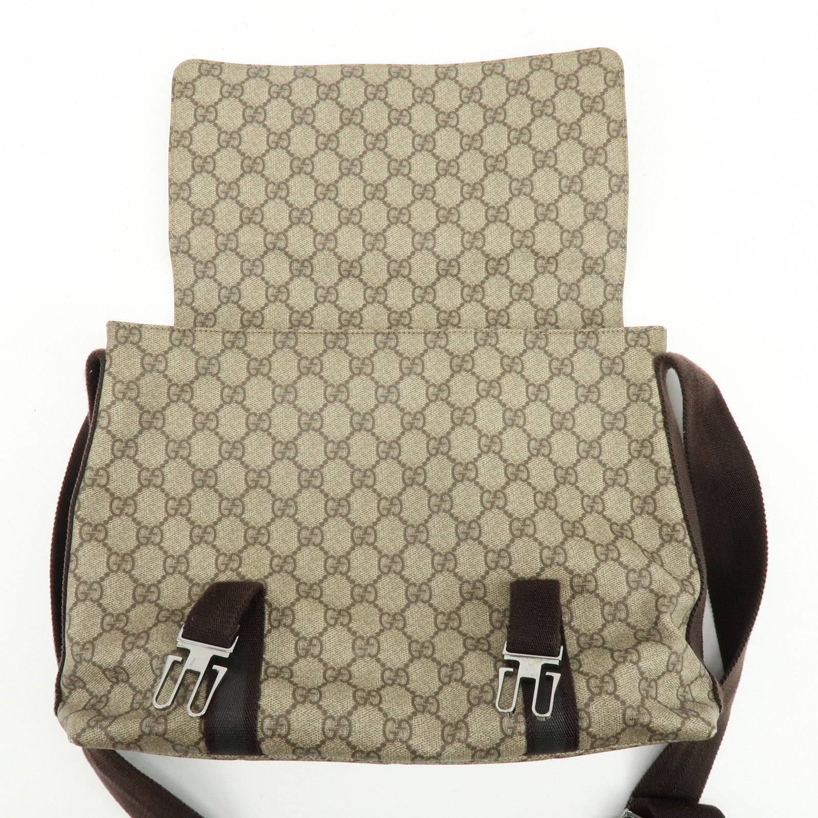 GUCCI GG Supreme Canvas Shoulder Crossbody Bag Beige Brown 122373