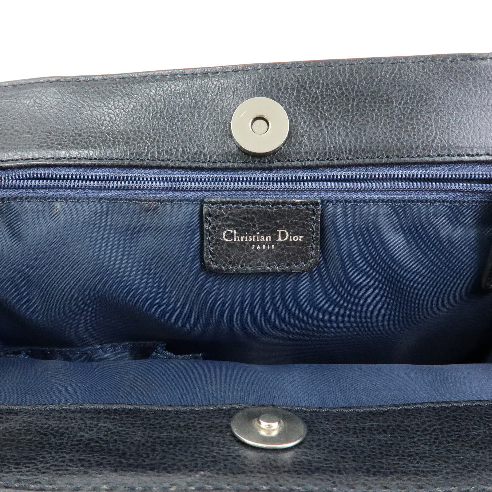 Christian Dior Trotter Flight Line Denim Leather Tote Bag Blue Navy