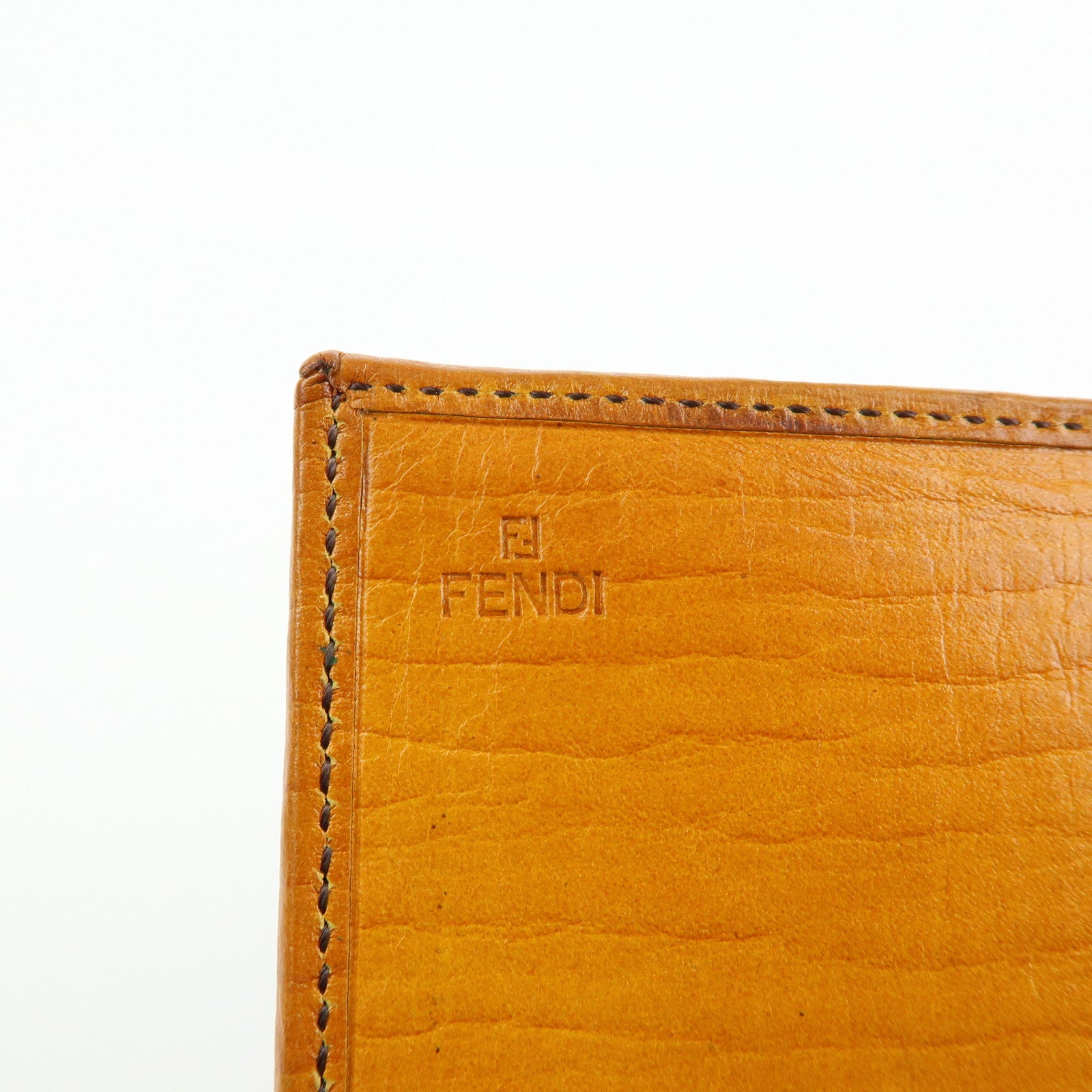 FENDI Zucchino Jacquard Canvas Leather Bi-fold Long Wallet Beige 8M0000