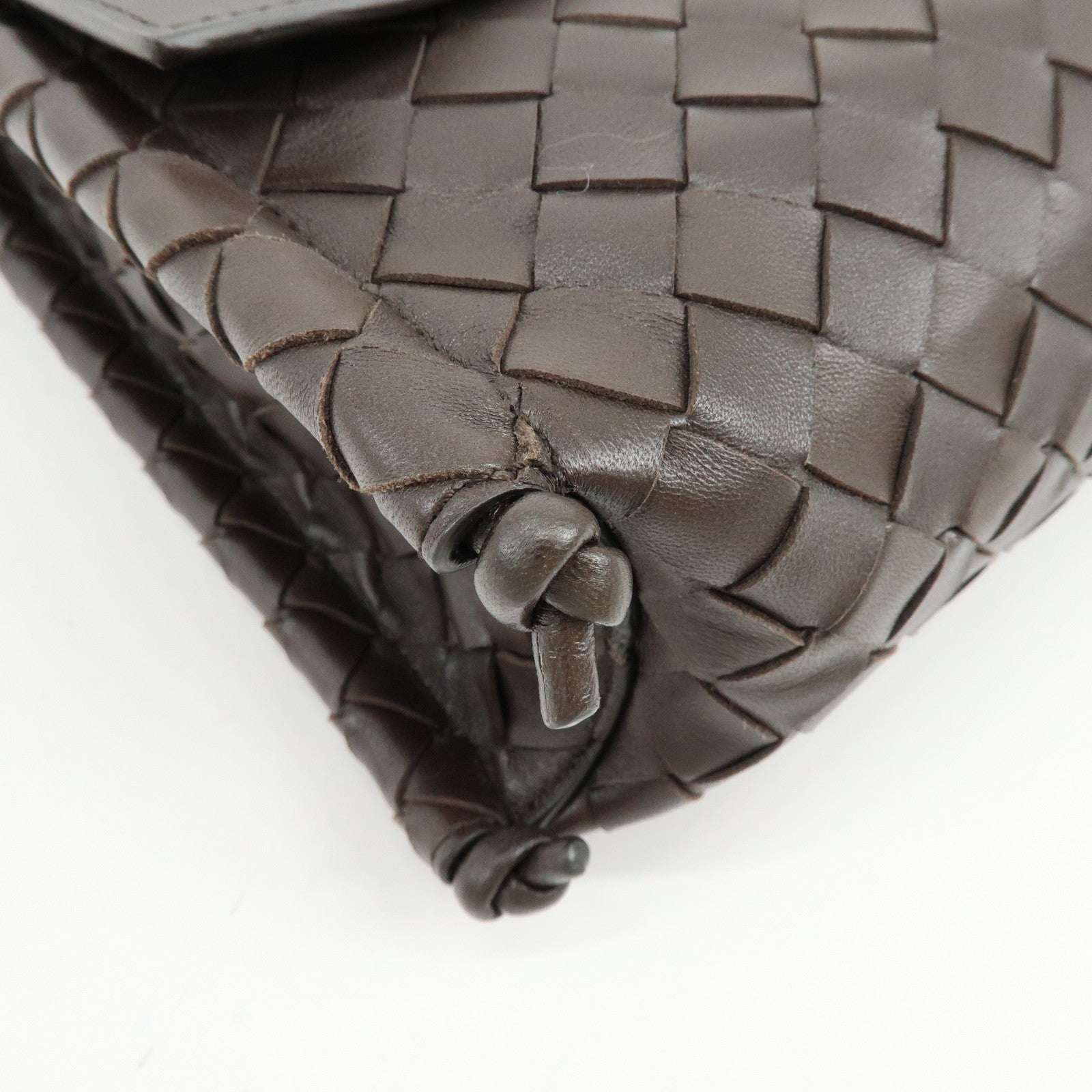 BOTTEGA VENETA Intrecciato Leather Shoulder Crossbody Bag Dark Brown
