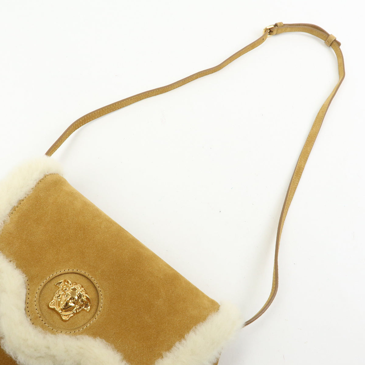 VERSACE Meduca Suede Fur 2Way Bag Hand Shoulder Bag Beige