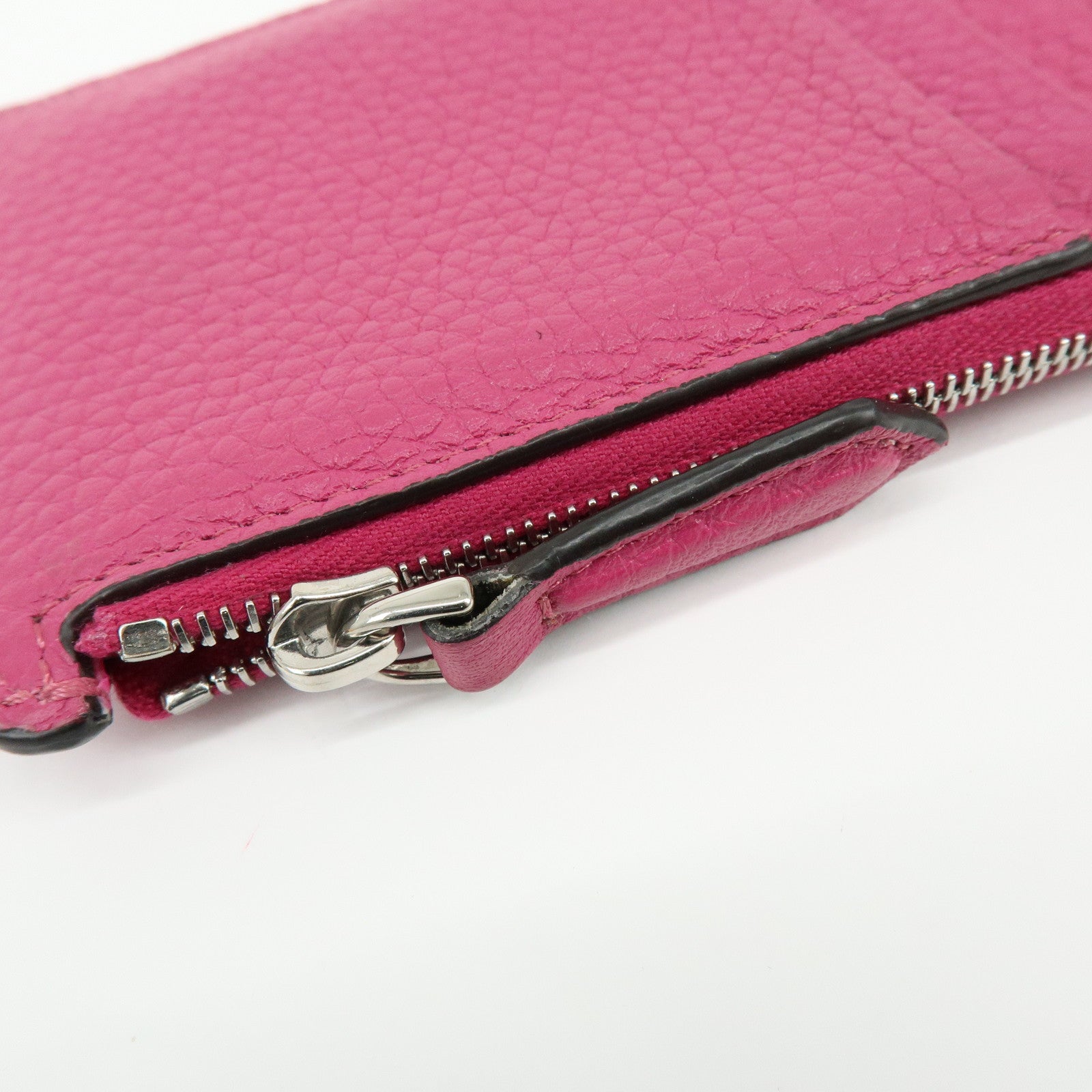 FENDI Logo Selleria Calf Leather Card Case Pink 8M0489