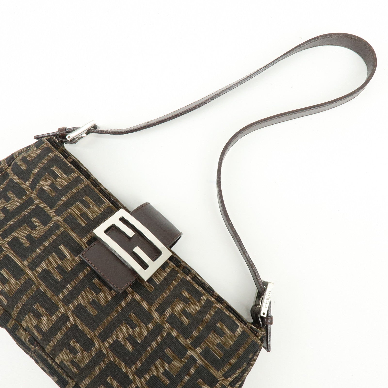 FENDI Zucca Canvas Leather Shoulder Bag Hand Bag Brown Black 26722