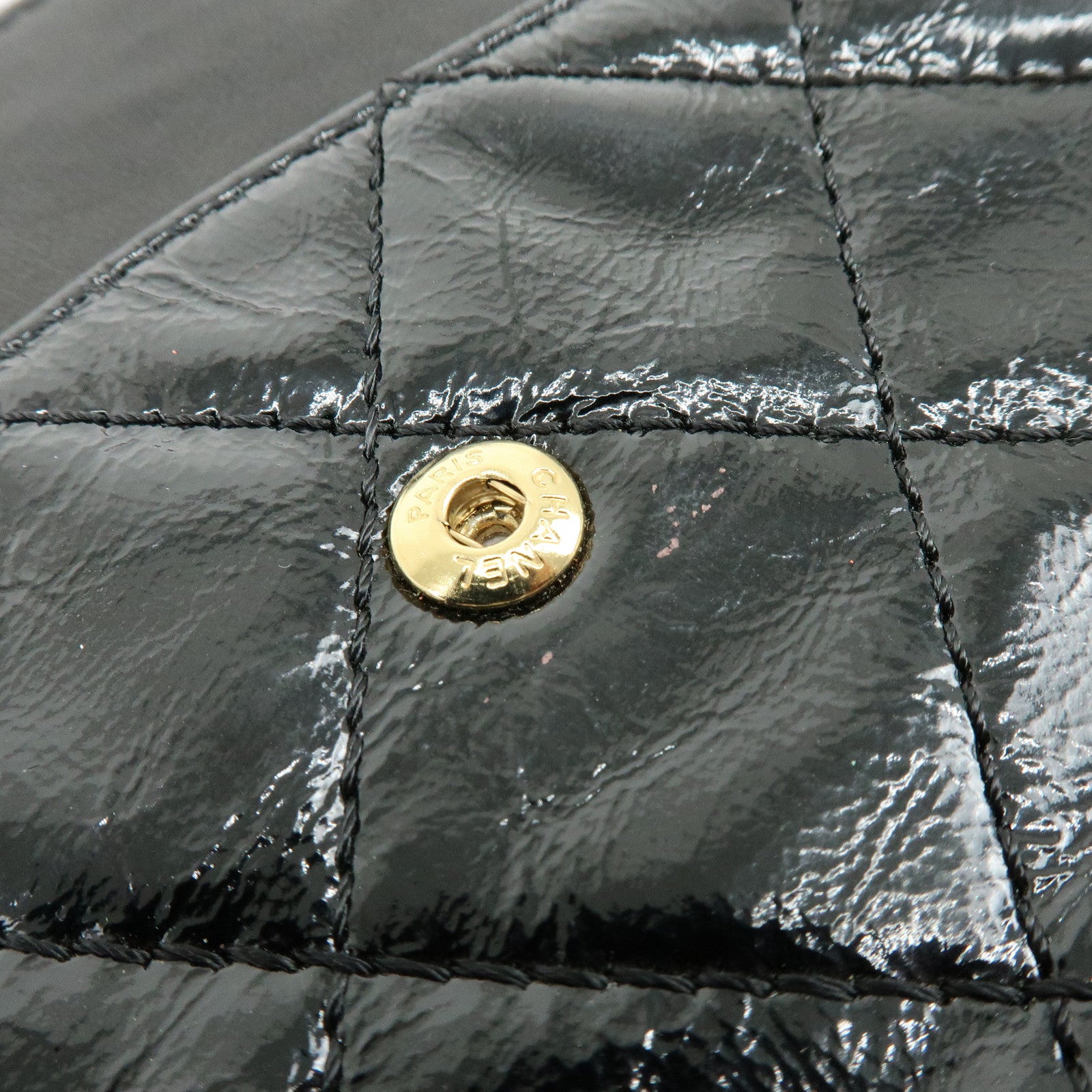 CHANEL 2.55 Patent Leather Chain Shoulder Bag Turn Lock Black