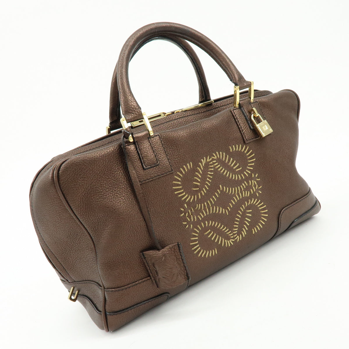 LOEWE Anagram Amazona 36 Hand Bag Boston Bag Metallic Brown