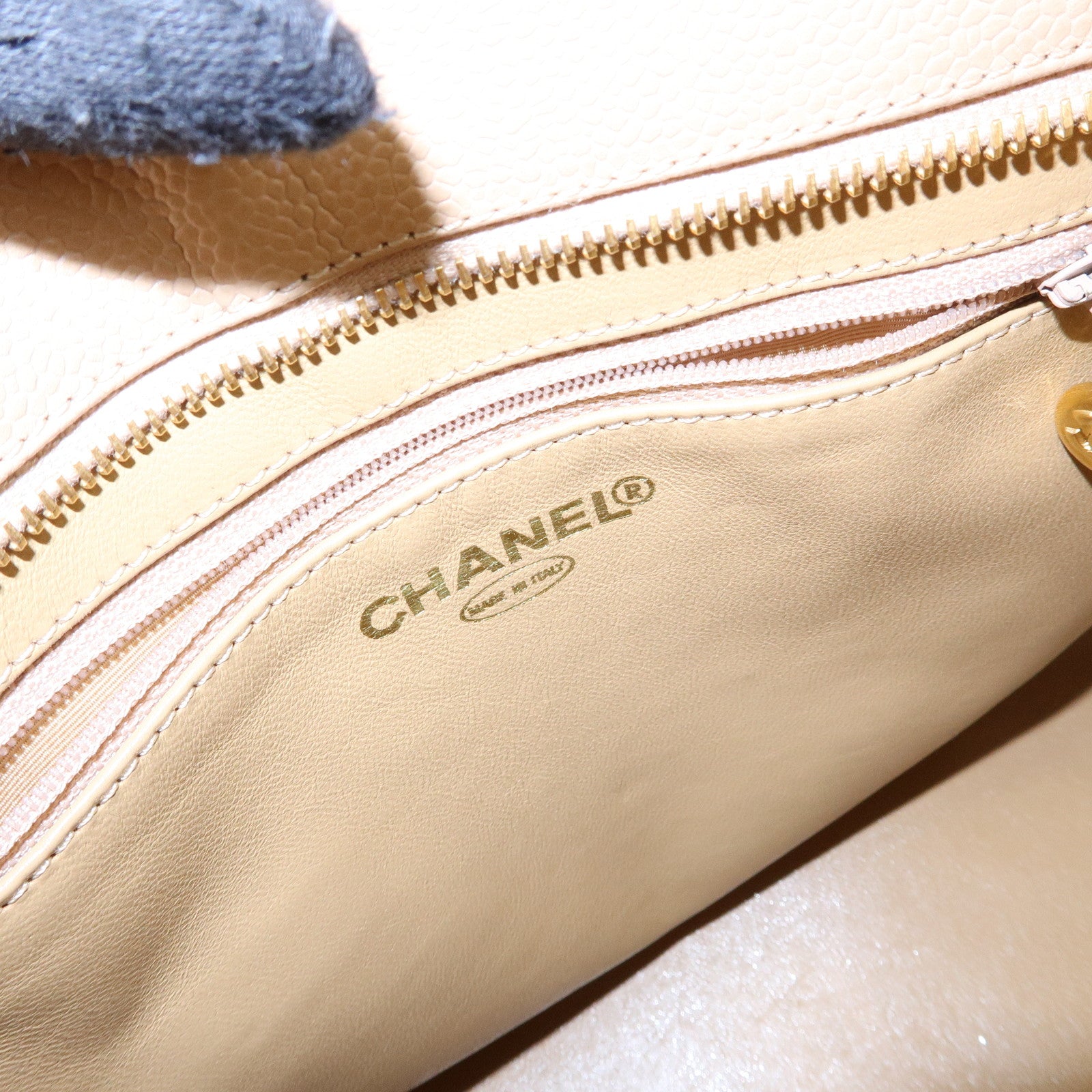 CHANEL Medallion Matelasse COCO Mark Caviarskin Tote Bag Beige A01804